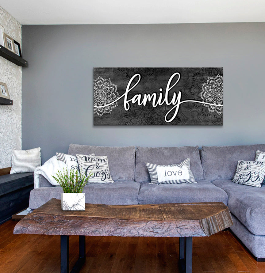 Ready-to-Hang Boho Style Family Word Wall Art with Wood Frame