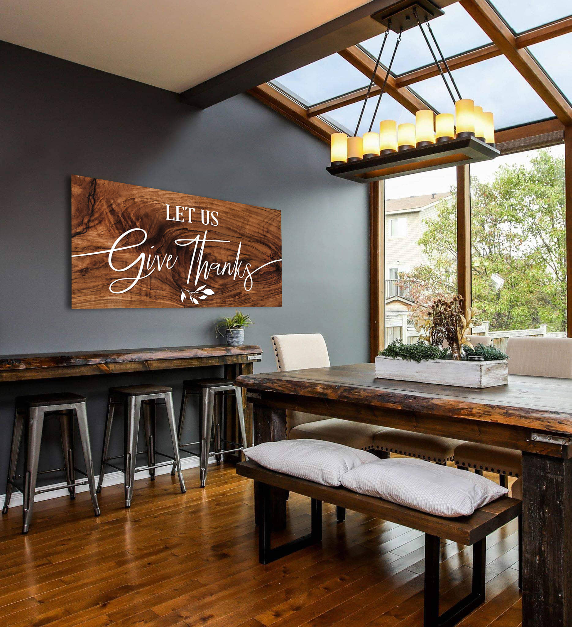 High - Quality Christian Wall Art 'Let Us Give Thanks' with Wood Frame, Ready to Hang
