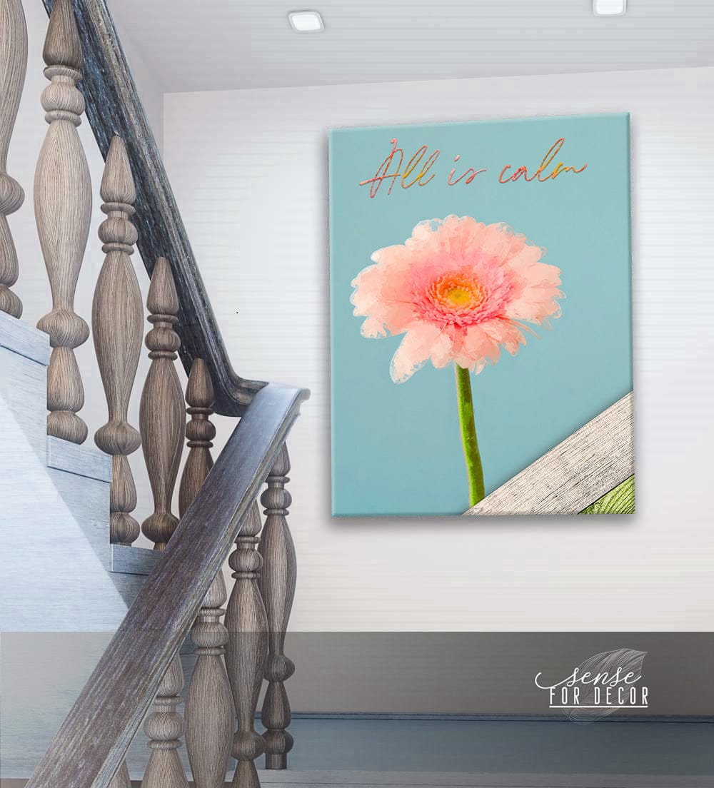 High - Quality Wood - Framed Yoga Wall Art: All is Calm, Ready To Hang