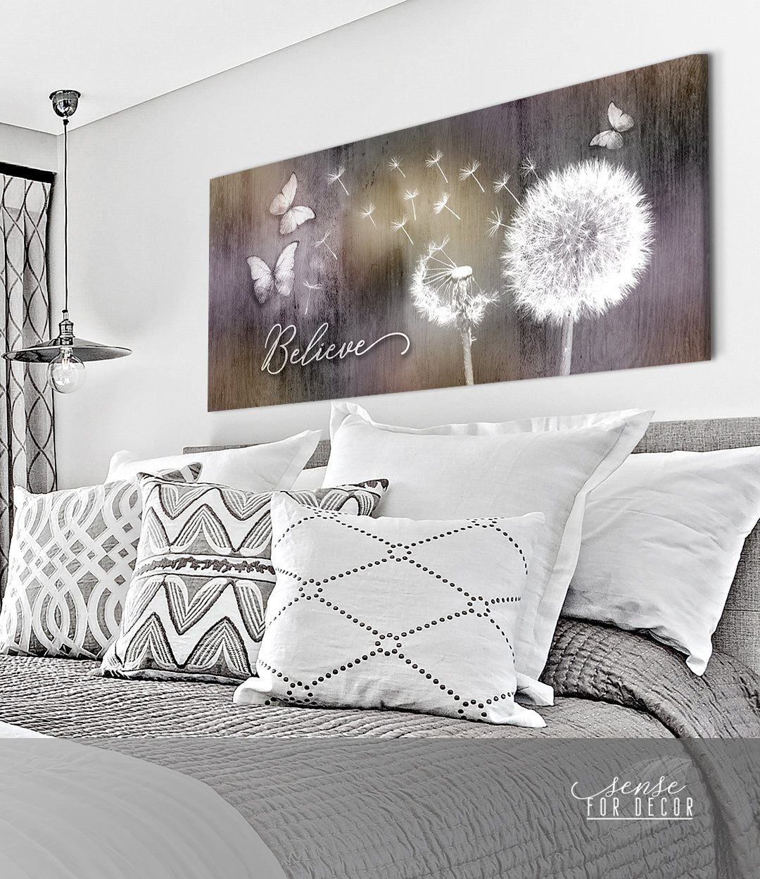 Ready-to-Hang Wood Framed Dandelion Believe Inspiring Wall Art