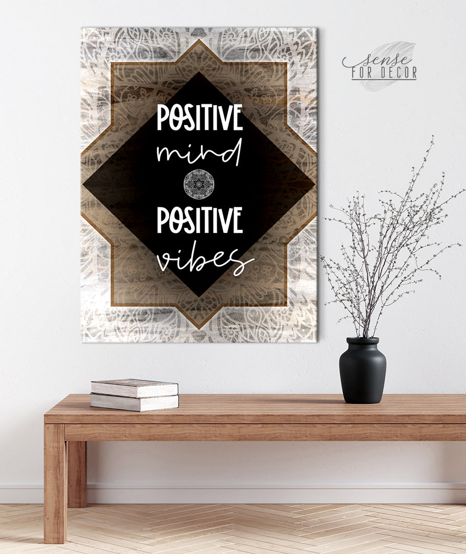 Exclusive Inspire Wall Art: Positive Mind, Positive Vibes with Wood Frame - Ready to Hang! Buy 2, Save 20%