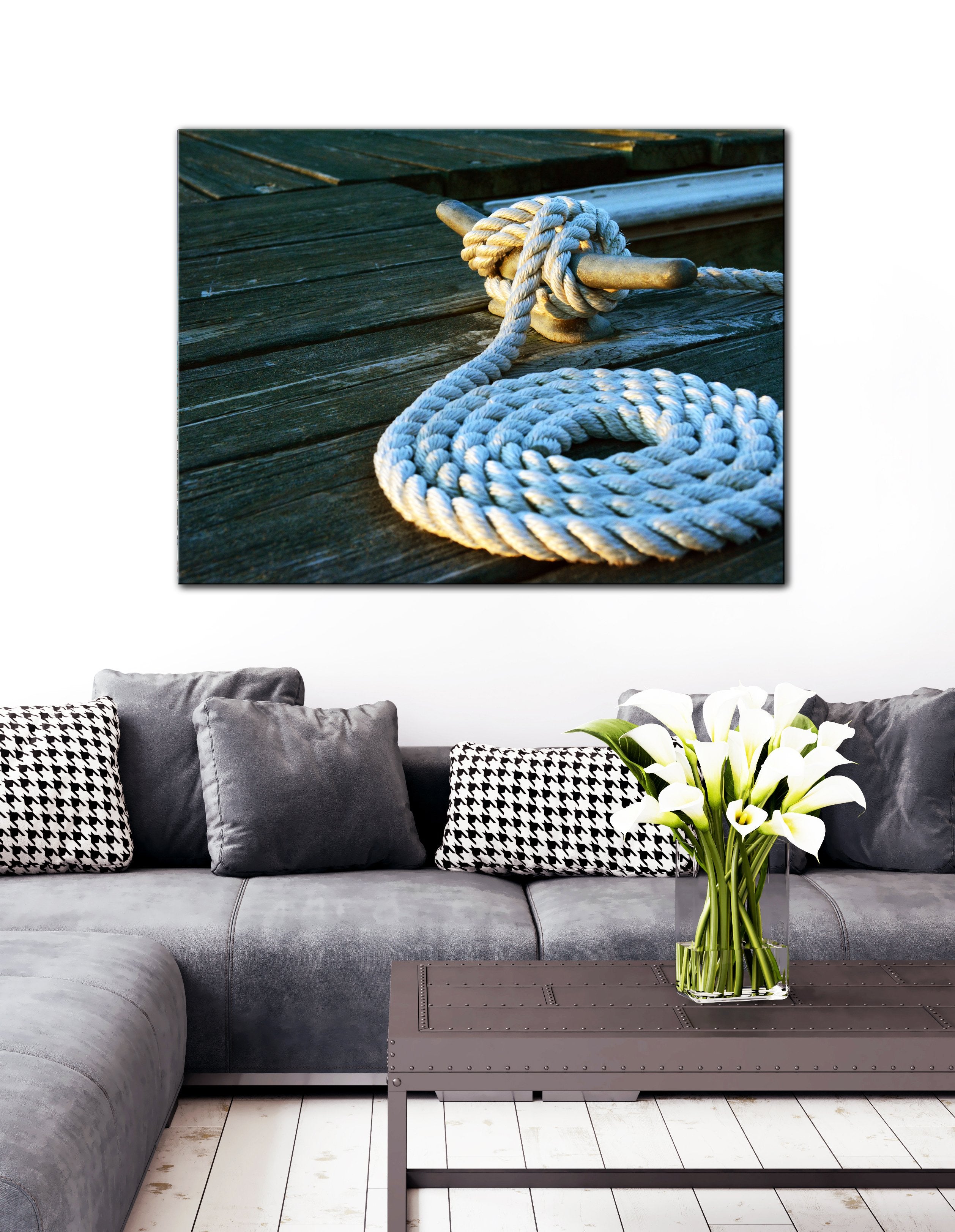 High - Quality Nautical Tie Rope Close - Up Wall Art with Wood Frame, Ready to Hang