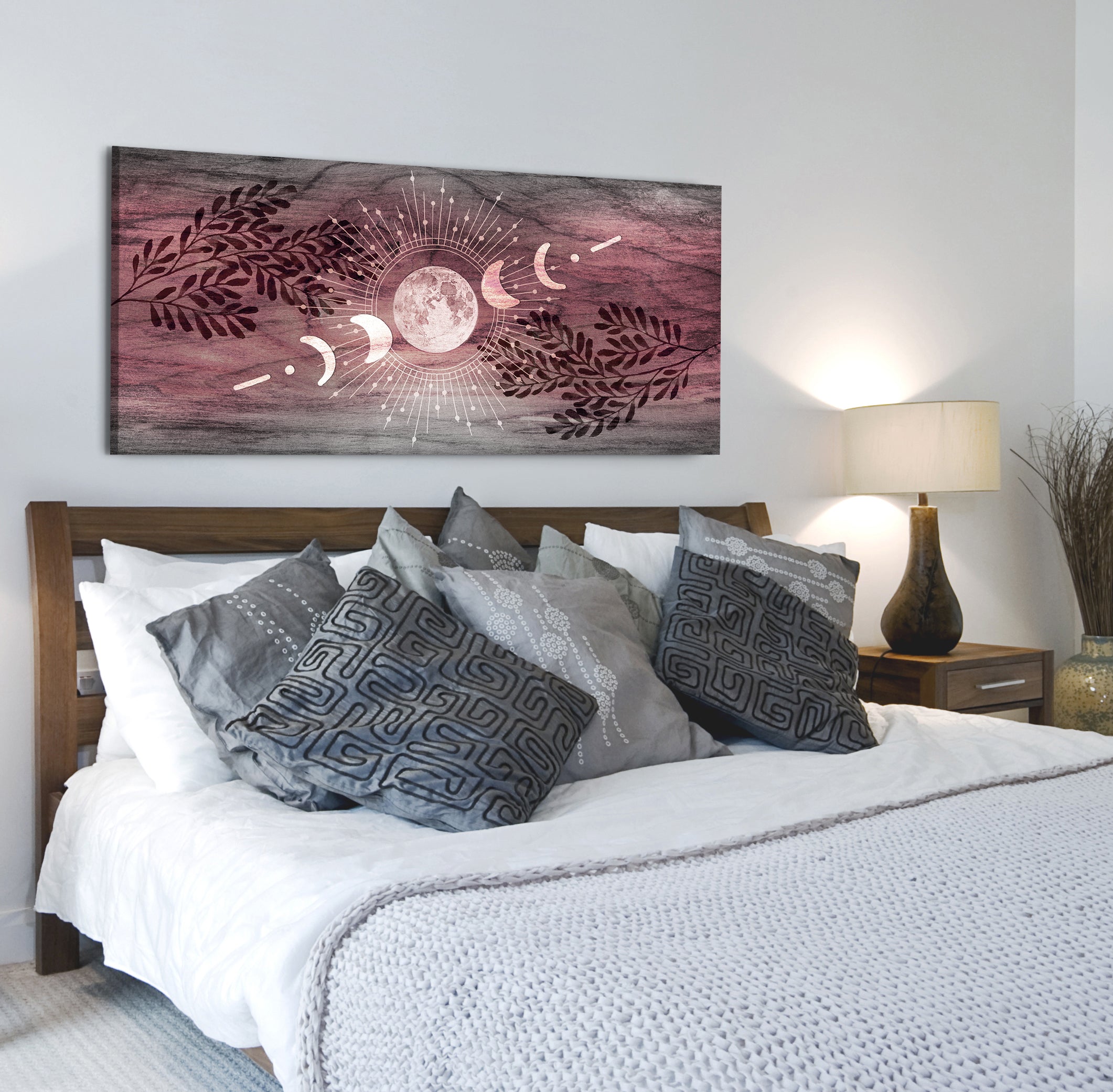 Ready-to-Hang Boho Moon Phases V2 Wall Art with Wood Frame