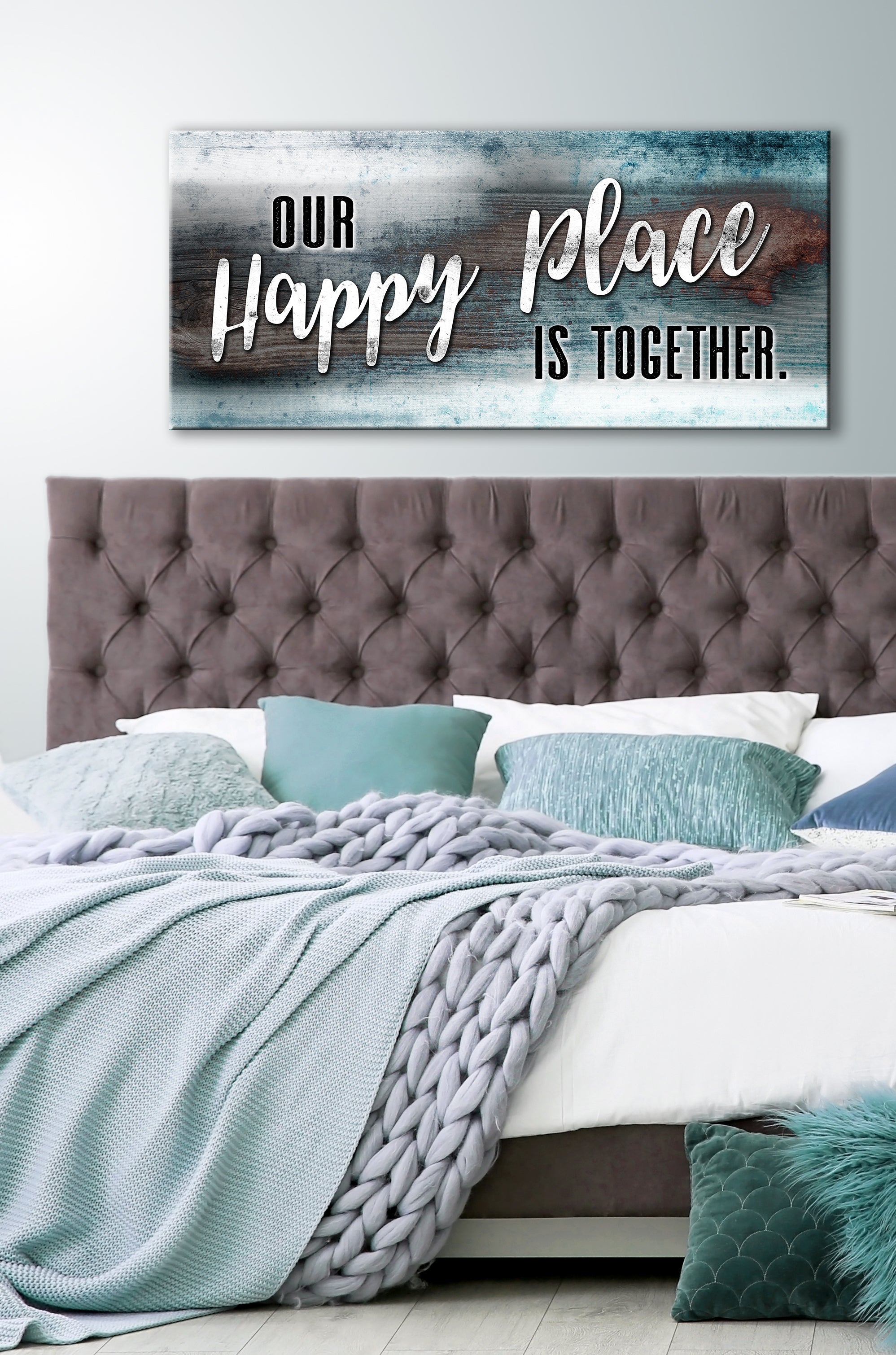 High - Quality Couples Wood - Framed Wall Art: Our Happy Place Together (Ready To Hang)