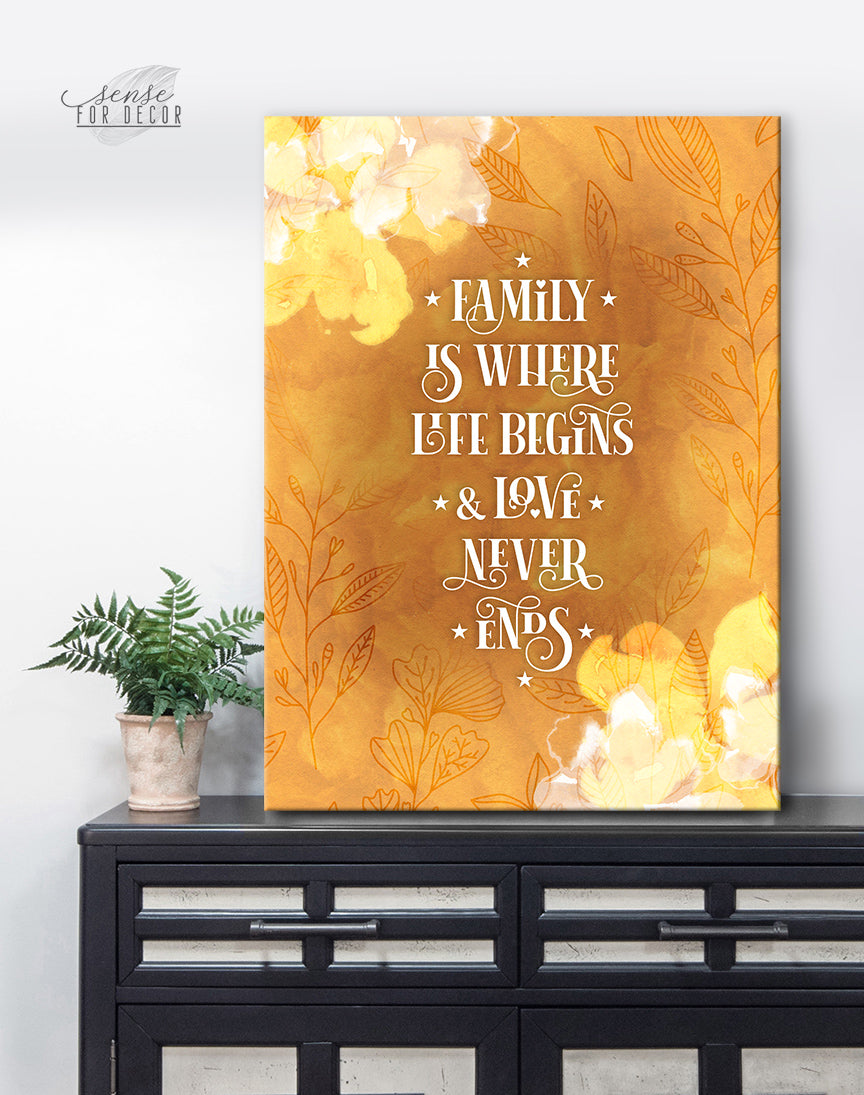 High - Quality Wood - Framed Family Wall Art: Life Starts at Family V11 (Ready To Hang)