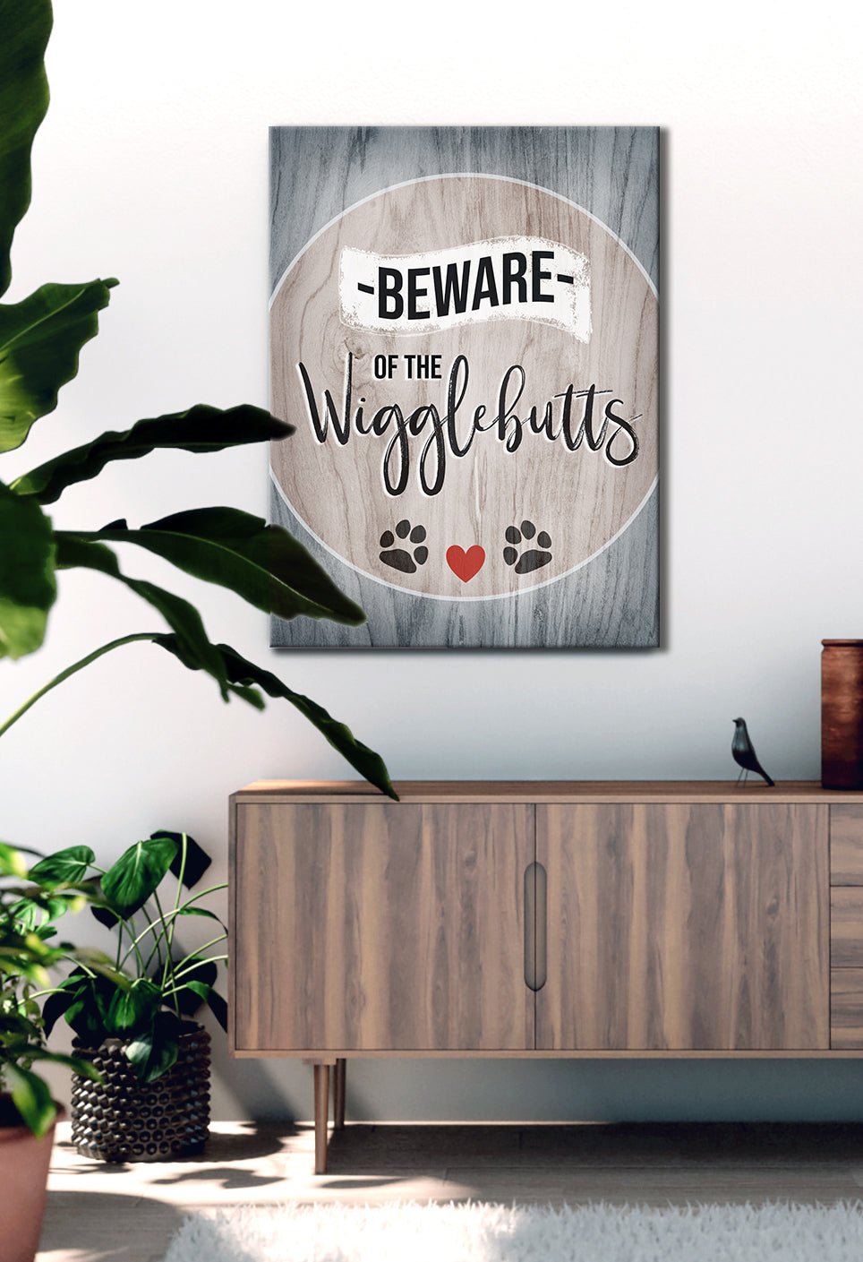 Hot Deal! Pet Wall Art - Beware Of The Wiggle Butts V2 with Wood Frame, Ready To Hang