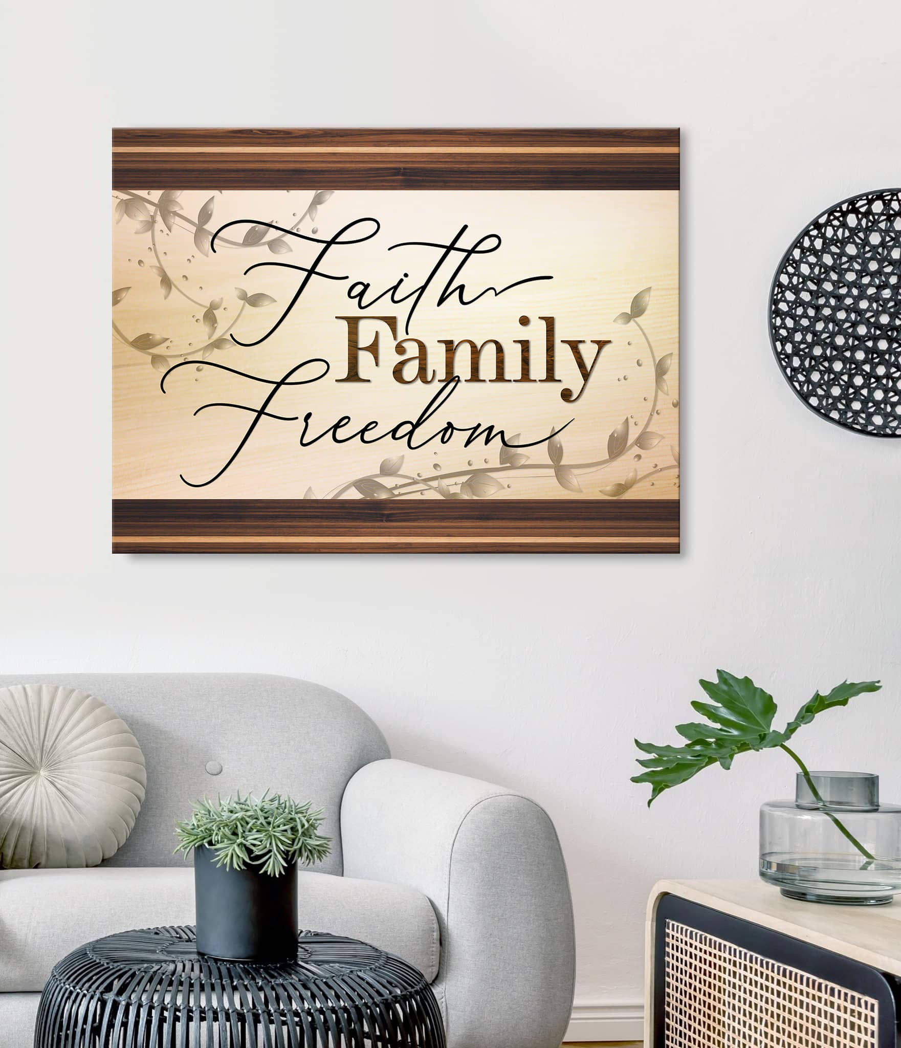 High - Quality Wood - Framed Family Wall Art: Faith, Family, Freedom V2 (Ready To Hang)