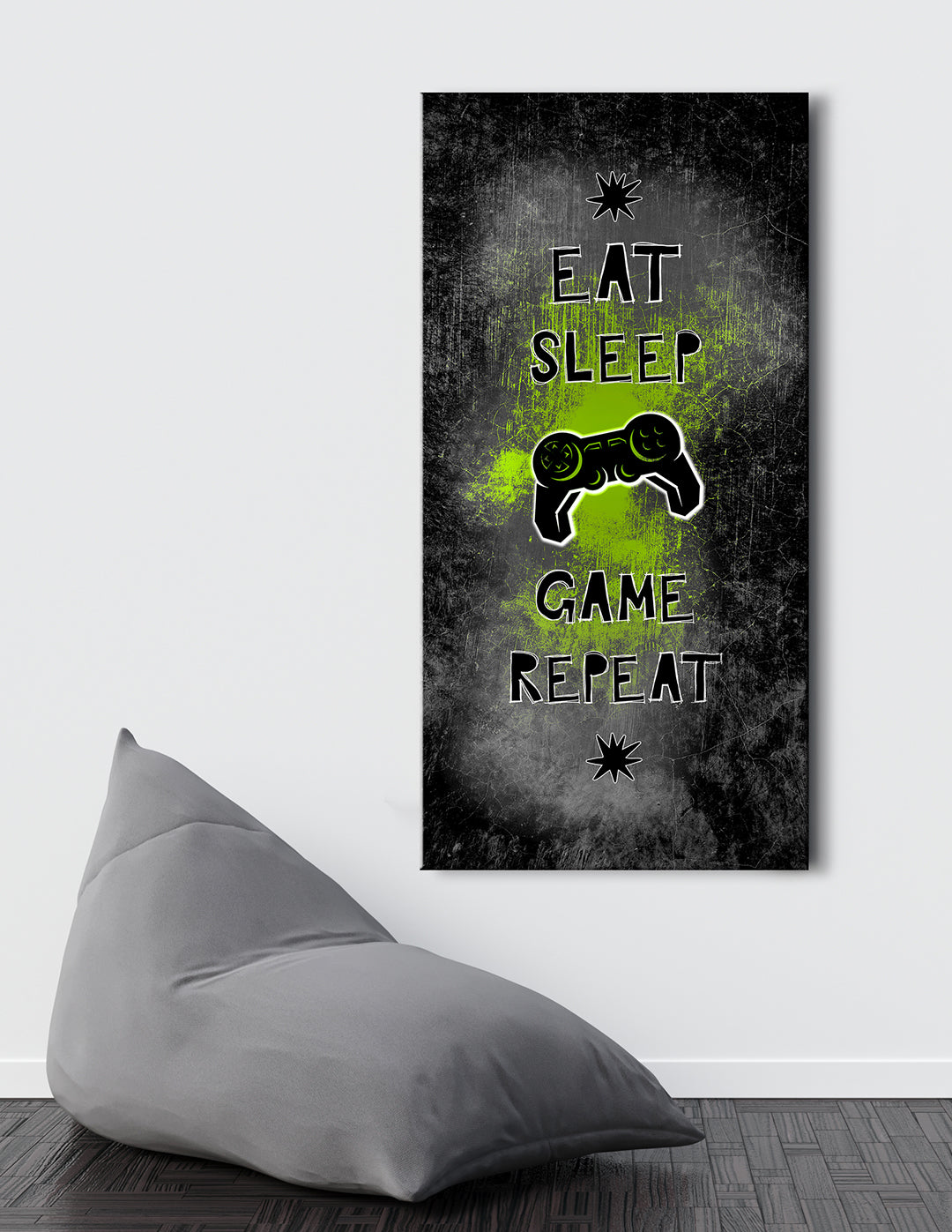 High - Quality Wood - Framed Game Room Wall Art: Eat, Sleep, Game, Repeat (Ready To Hang)