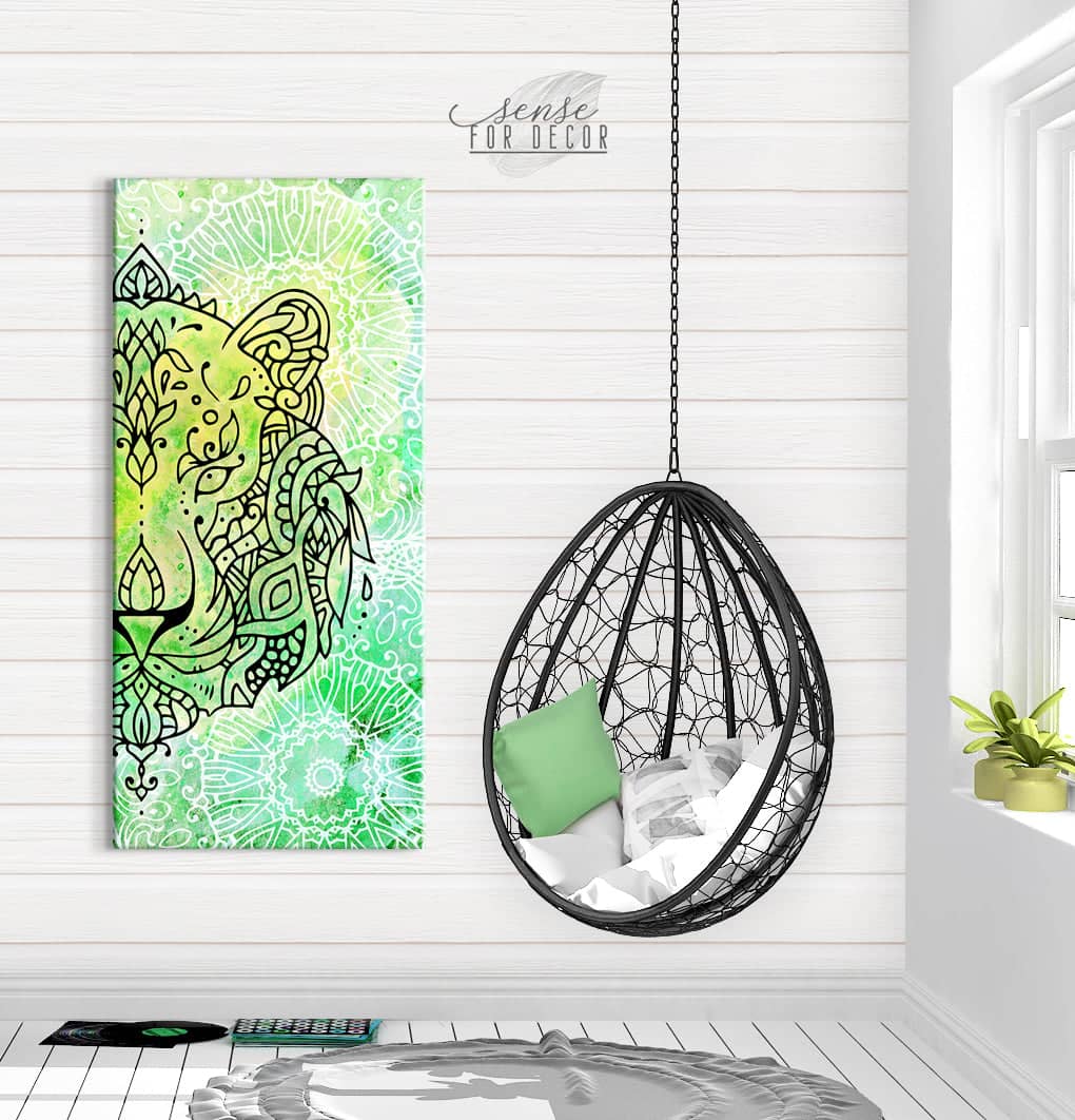 Hot! Tiger Boho Half Face Animal Wall Art - Wood Frame, Ready To Hang