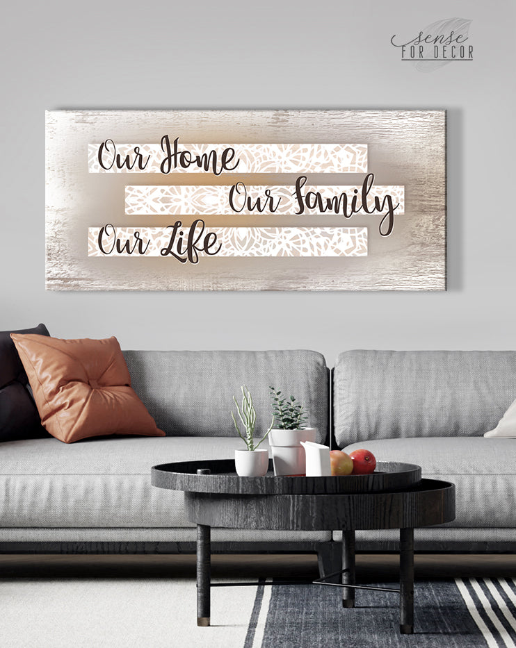Hot Deal! Family Wall Art - 'Our Home Our Family Our Life' with Wood Frame, Ready to Hang