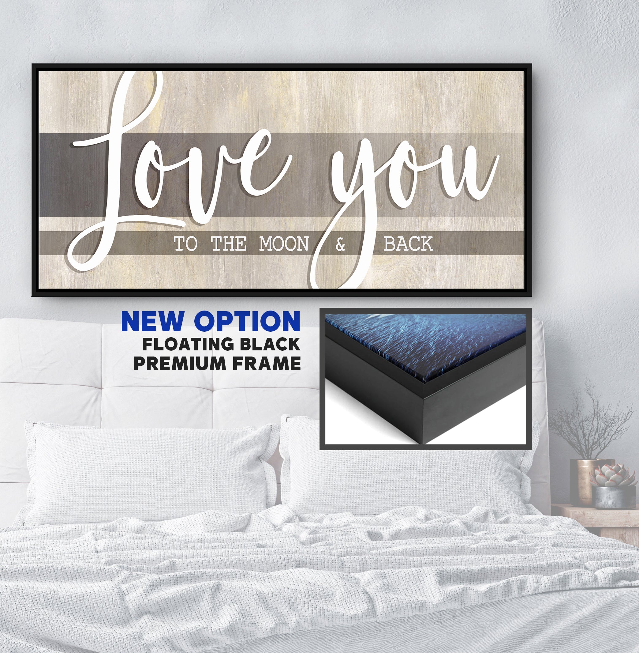 High - Quality Wood - Framed Couples Wall Art: I Love You To The Moon And Back V4 (Ready To Hang)