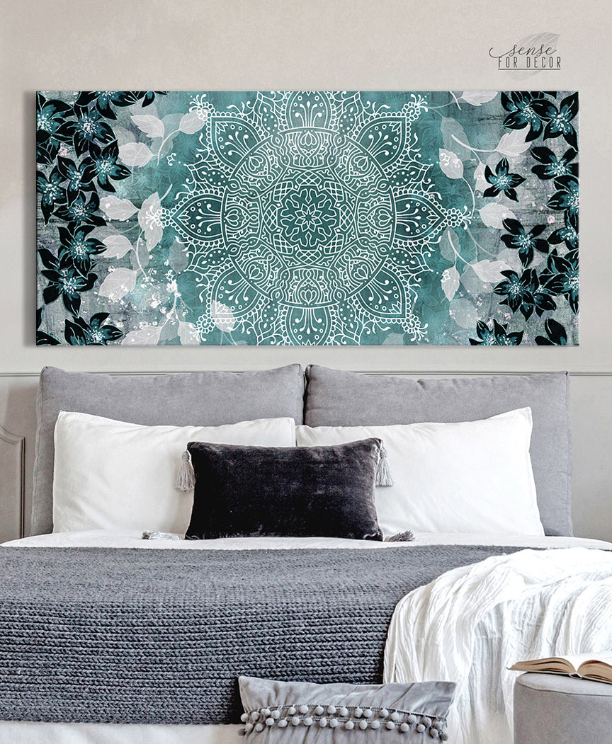 Ready-to-Hang Boho Floral Mandala Flower Wall Art with Wood Frame