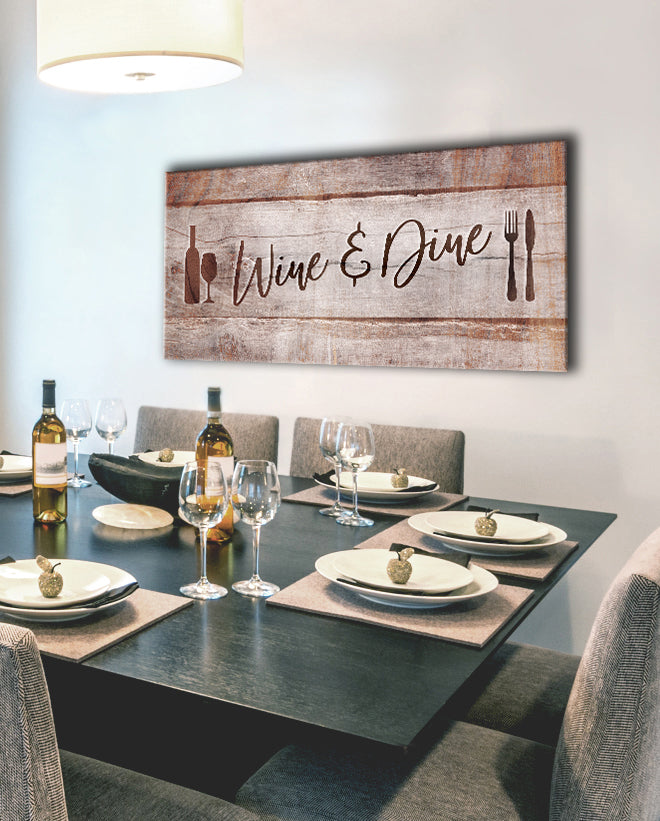 High - Quality Wood - Framed Kitchen Wall Art: Wine and Dine, Ready to Hang