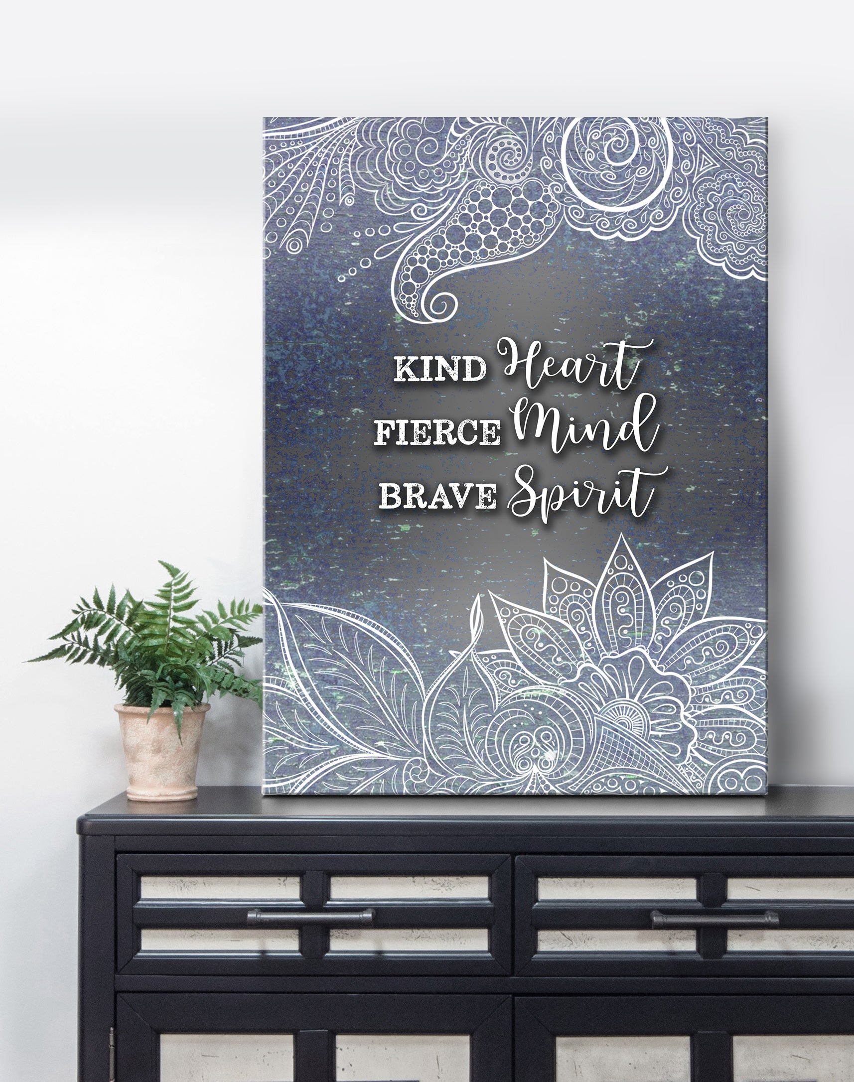 Limited Time Offer! Home Decor Wall Art - Kind Heart Fierce Mind Brave Spirit V2 with Wood Frame, Ready to Hang
