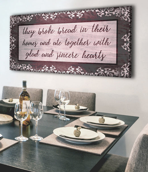 Hot Sale! Christian Wall Art - 'They Broke Bread In Their Homes V2' with Wood Frame, Ready to Hang