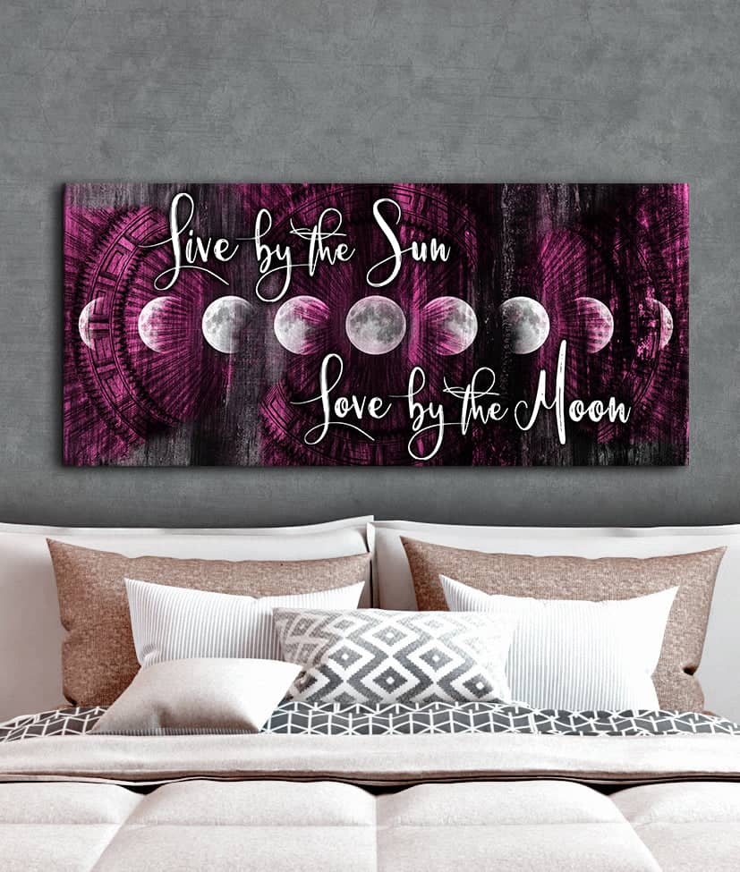 Ready - to - Hang Wood - Framed Bedroom Wall Art: Love by Moon, Live by Sun V2