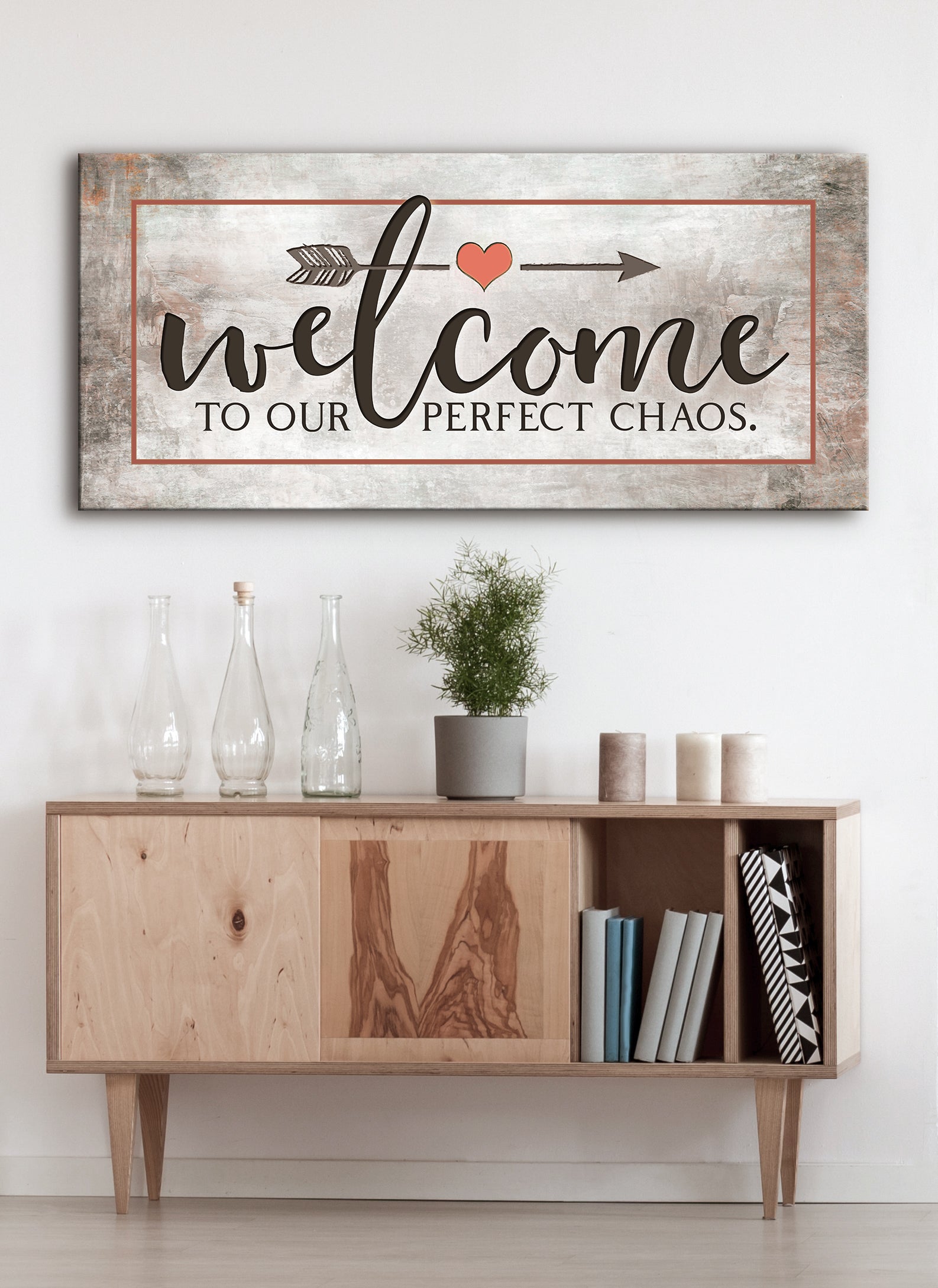 Exclusive Offer! Home Wall Art - 'Welcome To Our Perfect Chaos' with Wood Frame, Ready To Hang