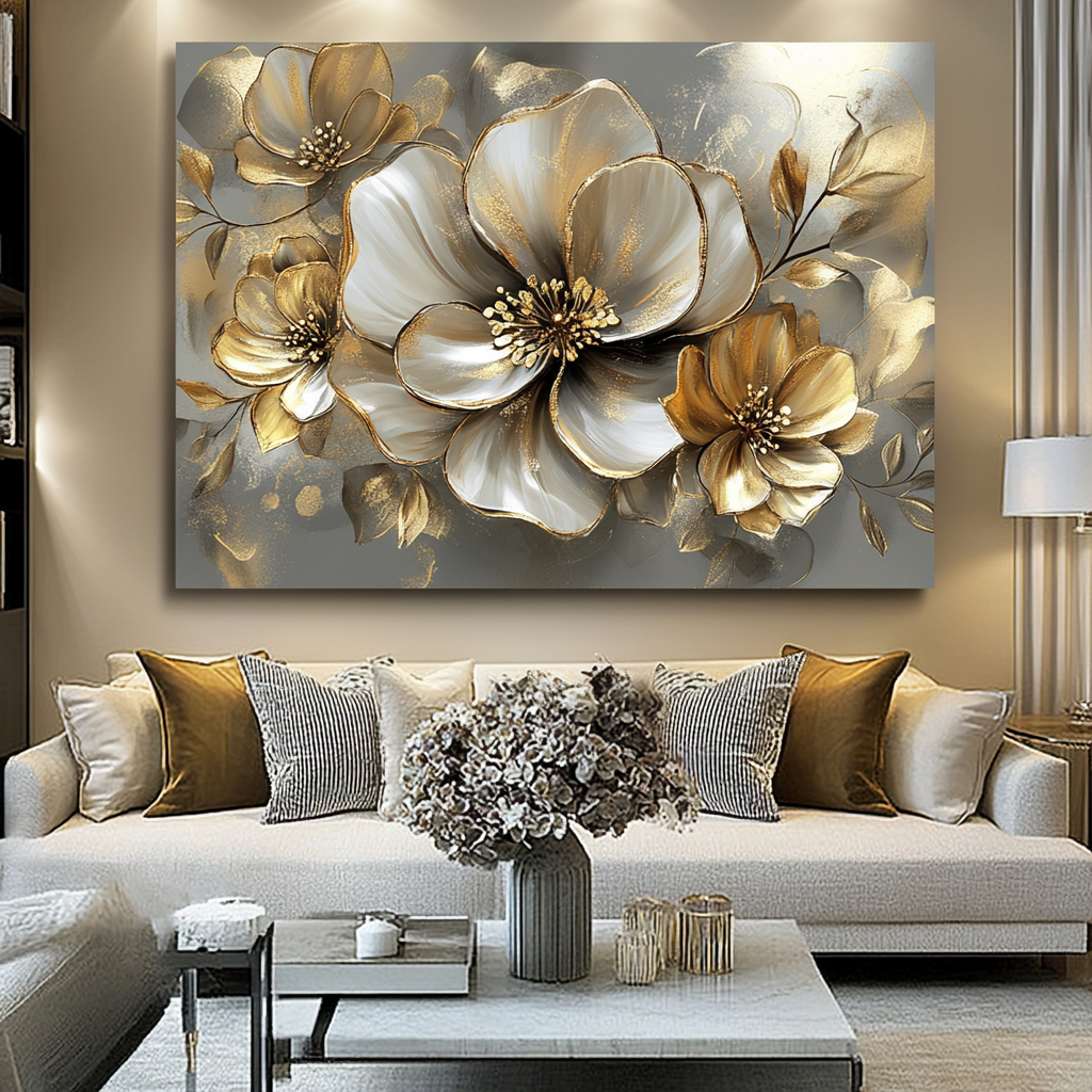 High - Quality Nature Wall Art: Golden Blooms Version 6