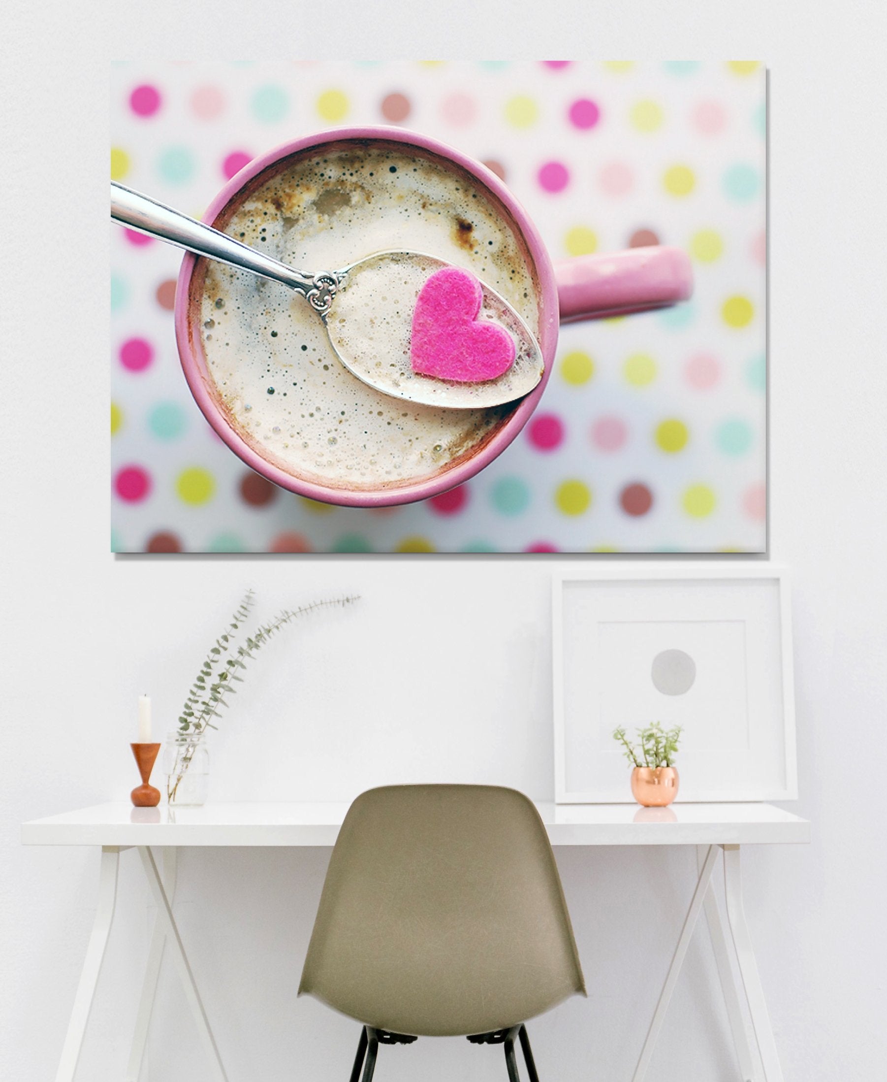Hot Deal! Pink Coffee Mug Wall Art with Wood Frame, Ready to Hang