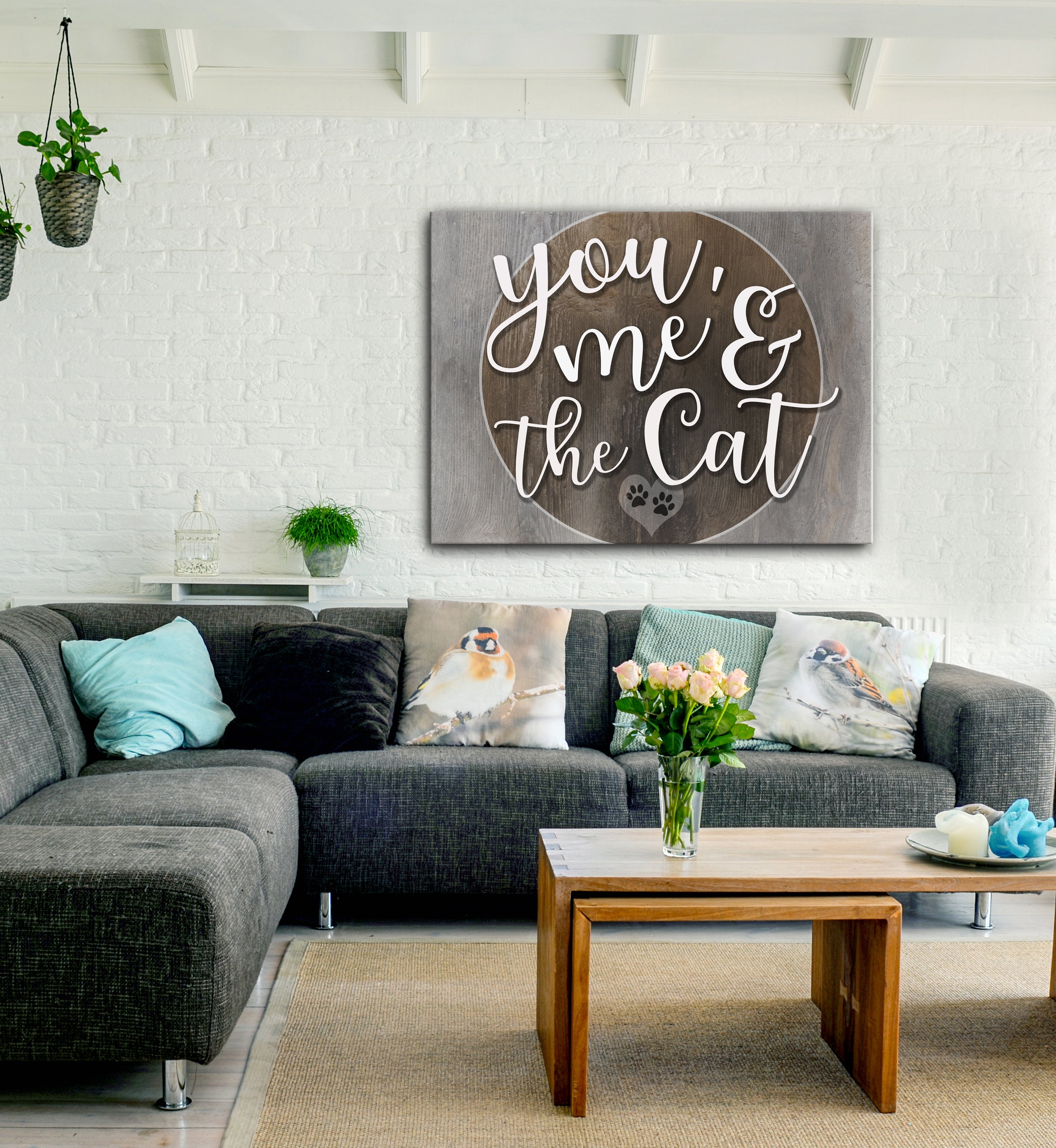 High - Quality Wood - Framed 'You, Me and the Cat' Pet Wall Art Ready to Hang