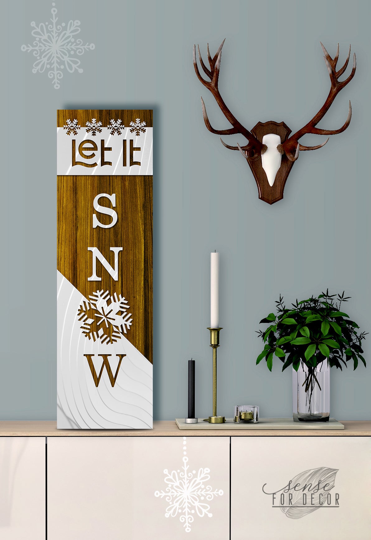 Let It Snow V5 Holiday Wall Art with Wood Frame, Ready to Hang