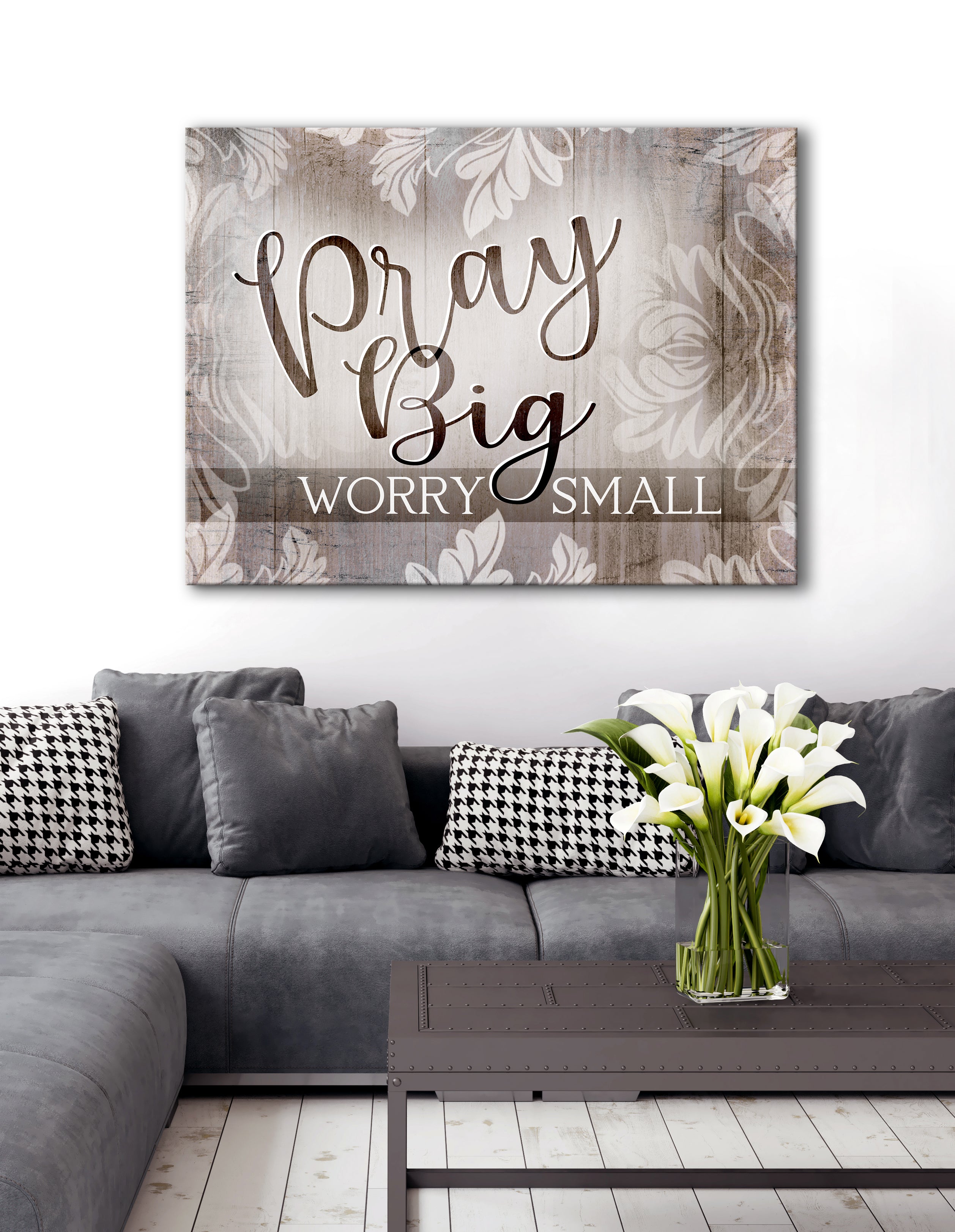 Hot Sale! Christian Wall Art - 'Pray Big Worry Small' with Wood Frame for Easy Hanging