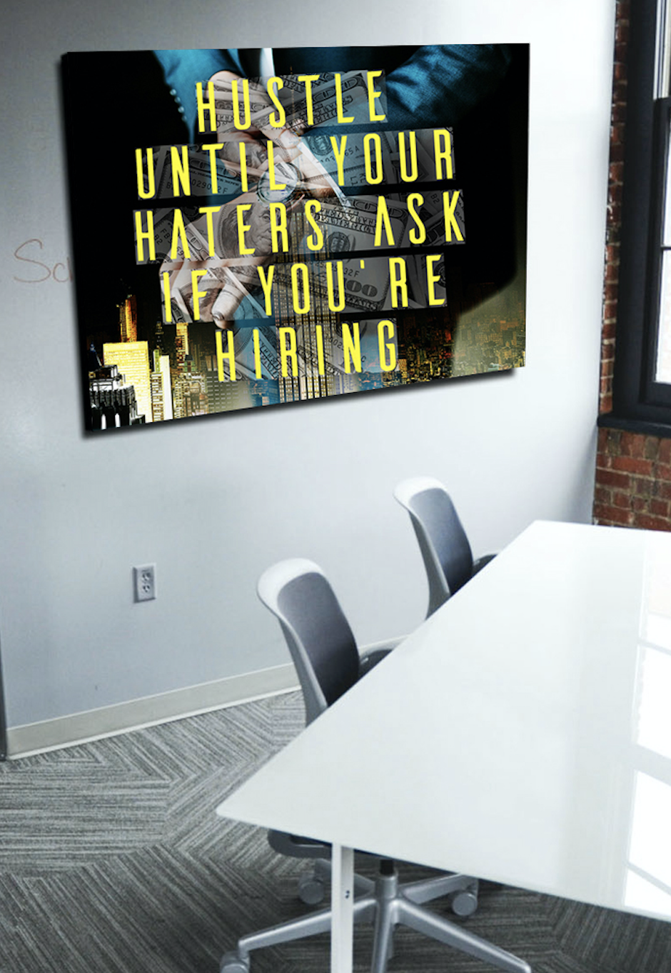 Limited-Time Offer! Business Wall Art - Hustle Until Haters Ask If You're Hiring (Ready-to-Hang Wood Frame)
