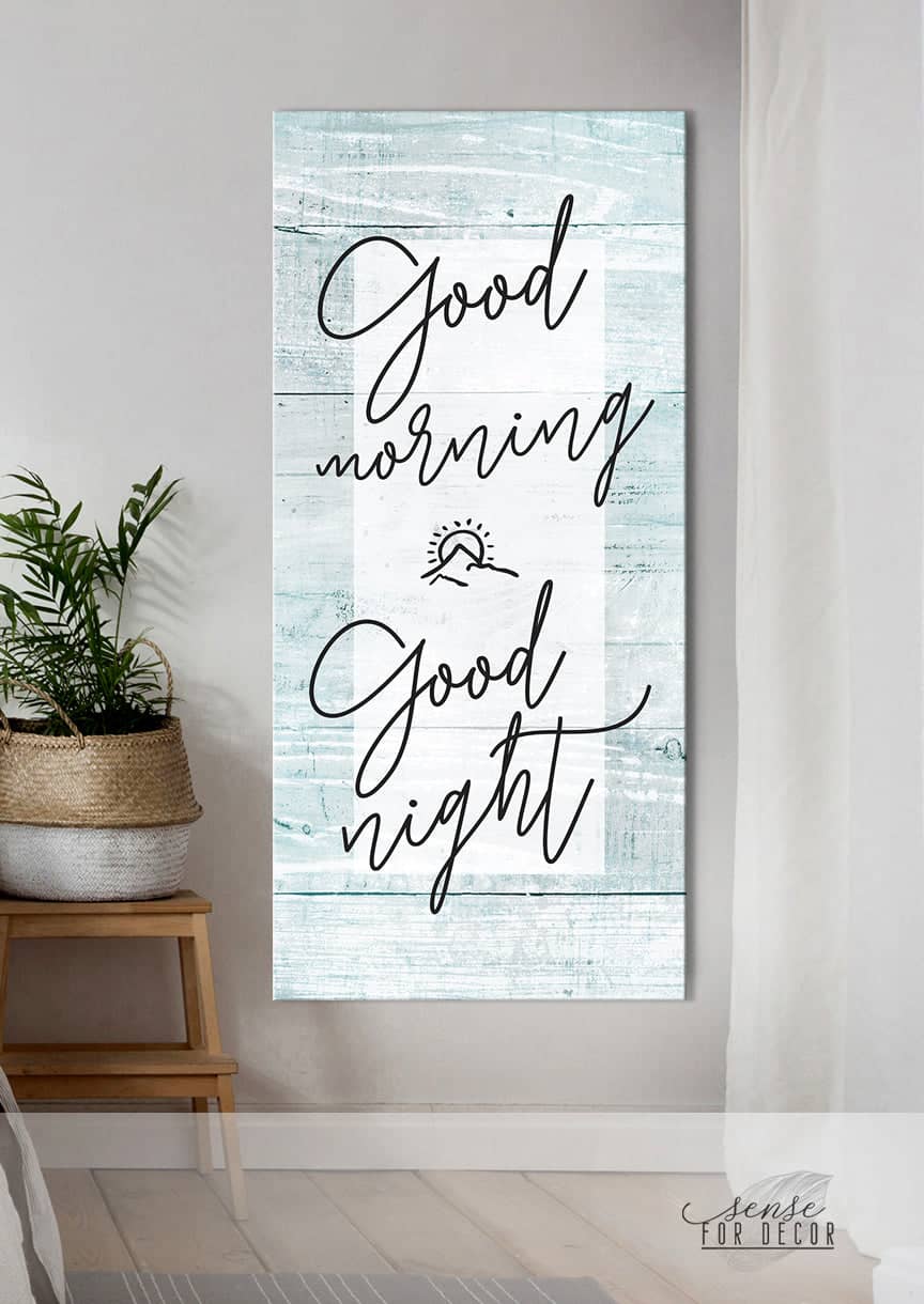 High - Quality Wood - Framed Bedroom Wall Art: Good Morning Good Night (Ready To Hang)