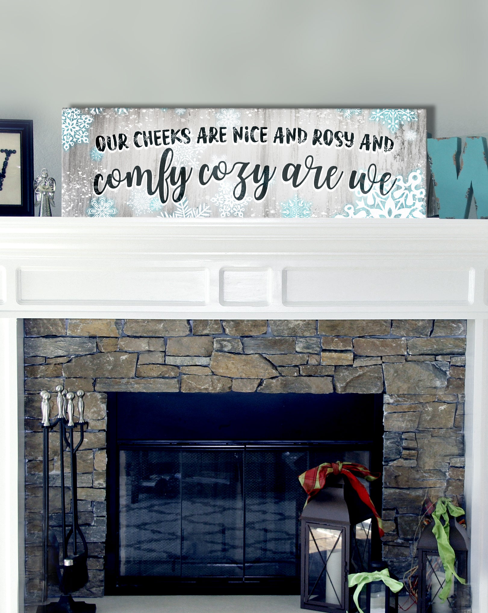High - Quality Holiday Decor Wall Art: 'Our Cheeks Are Nice And Rosy' with Wood Frame for Easy Hanging