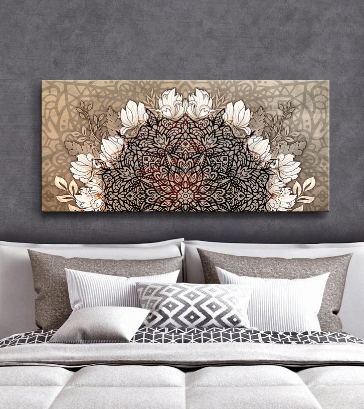 Ready-to-Hang Boho Mandala Wall Art V11 with Wood Frame