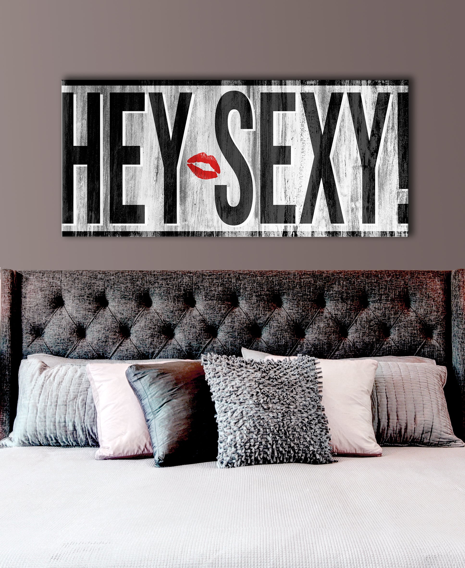 Ready-to-Hang Romantic Red Lips Couples Wall Art with Wood Frame
