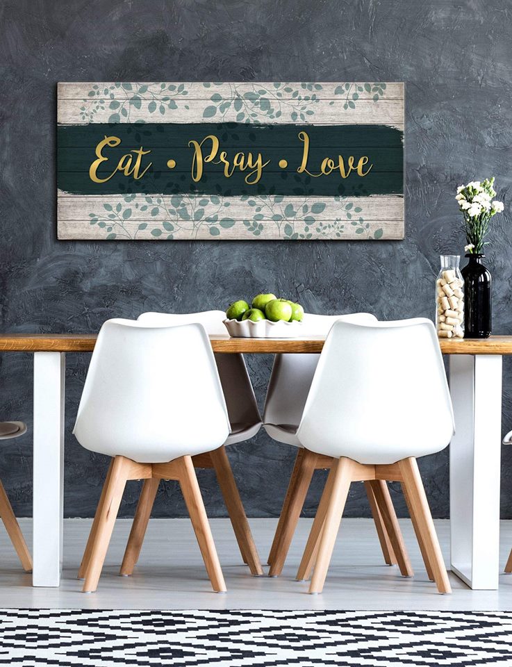 Hot Deal! Ready-to-Hang Kitchen Wall Art - Eat Pray Love V2 with Wood Frame