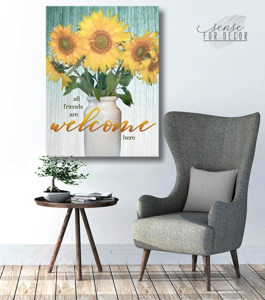 Hot Deal! All Friends Are Welcome Here Home Wall Art with Wood Frame, Ready to Hang
