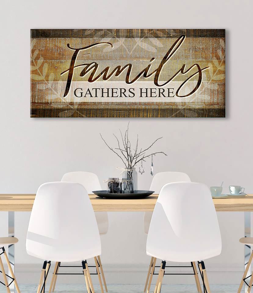Exclusive Family Wall Art: Family Gathers Here V4 with Wood Frame, Ready to Hang - Buy 2 Save 20%