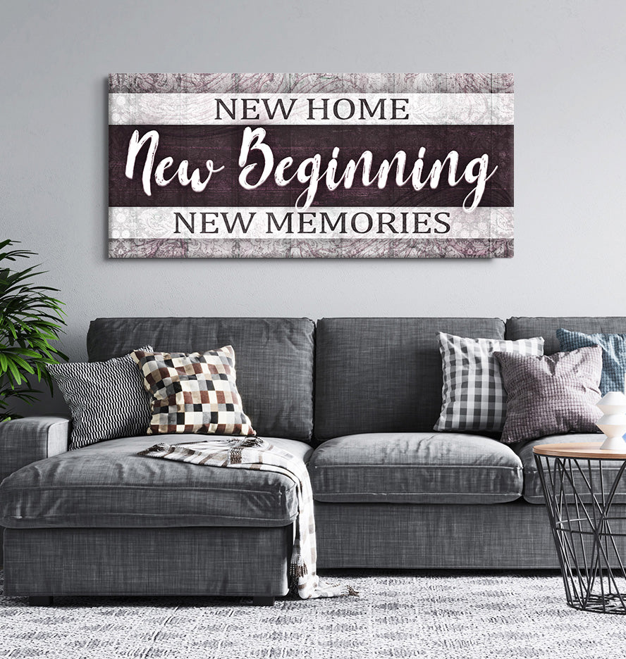High - Quality Wood - Framed Home Wall Art: New Home, New Start V19 (Ready to Hang)