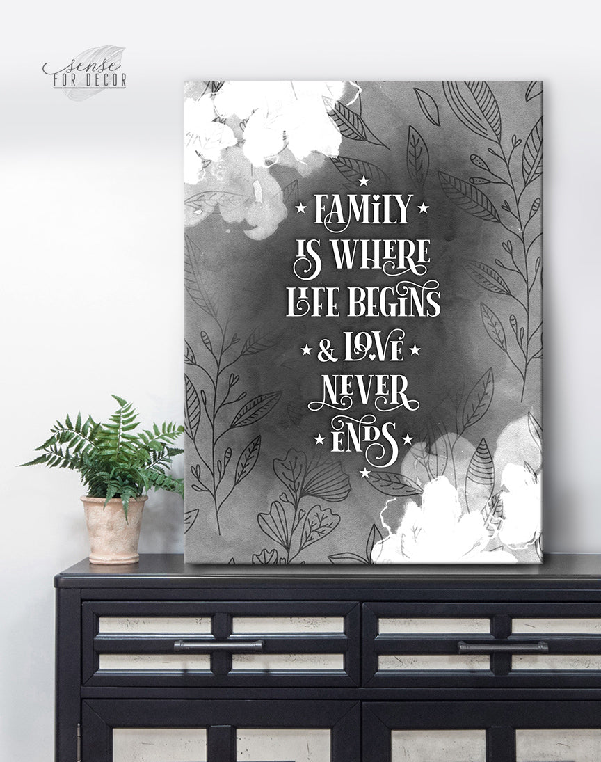 High - Quality Wood - Framed Family Wall Art: Life Starts at Family V11 (Ready To Hang)