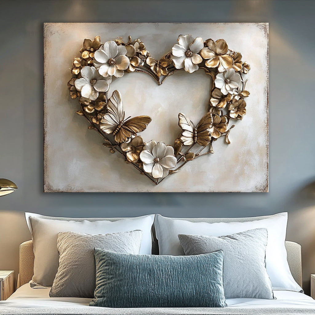 Hot Deal! Golden Heart Bouquet Wall Art for Home (V15)