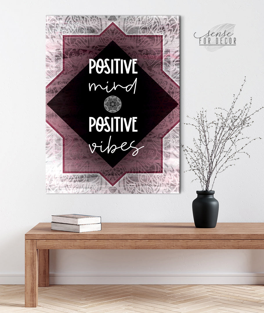 Exclusive Inspire Wall Art: Positive Mind, Positive Vibes with Wood Frame - Ready to Hang! Buy 2, Save 20%