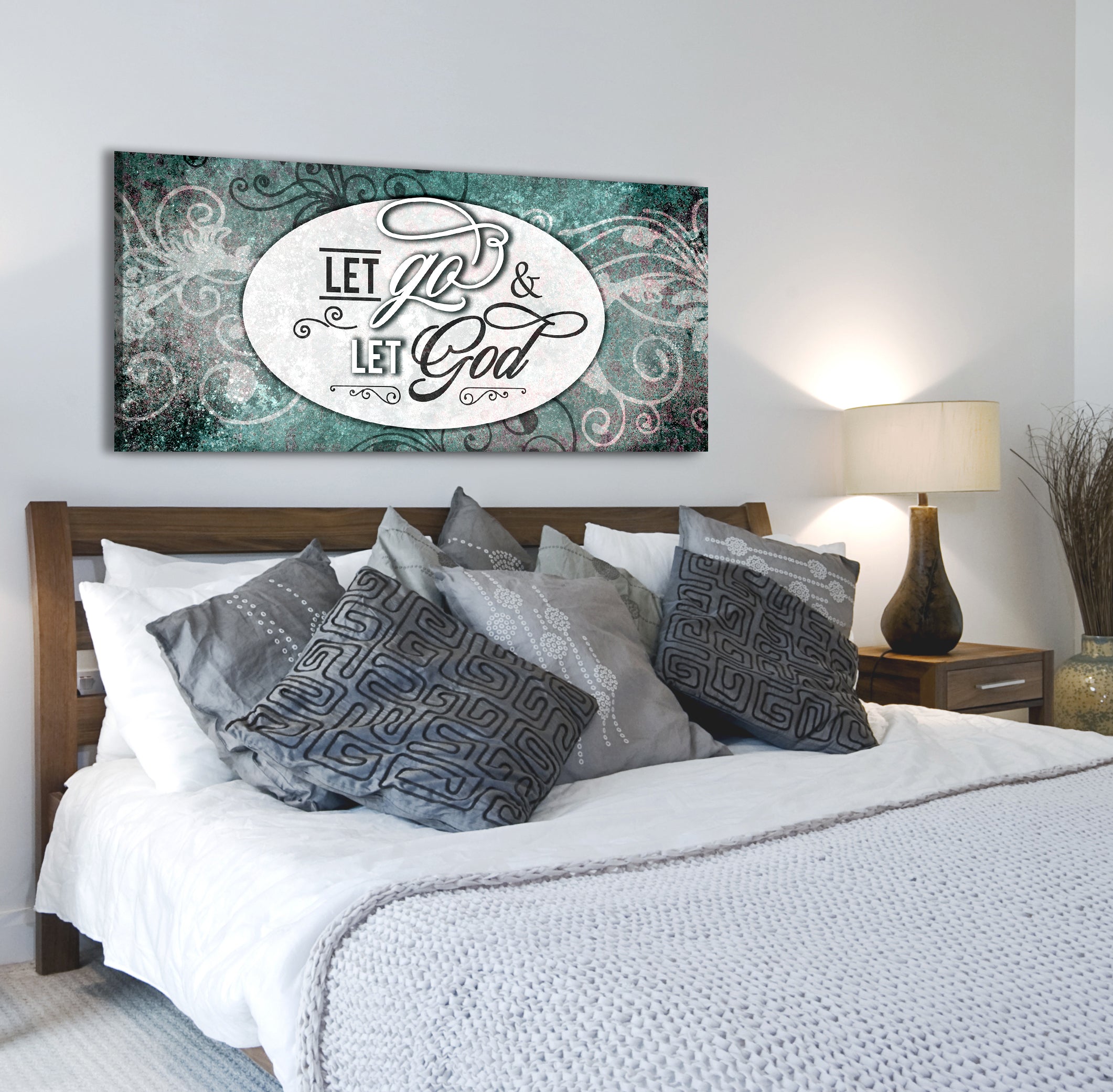 Exclusive Christian Wall Art: Let Go and Let God V2 with Wood Frame, Ready to Hang - Buy 2 Save 20%