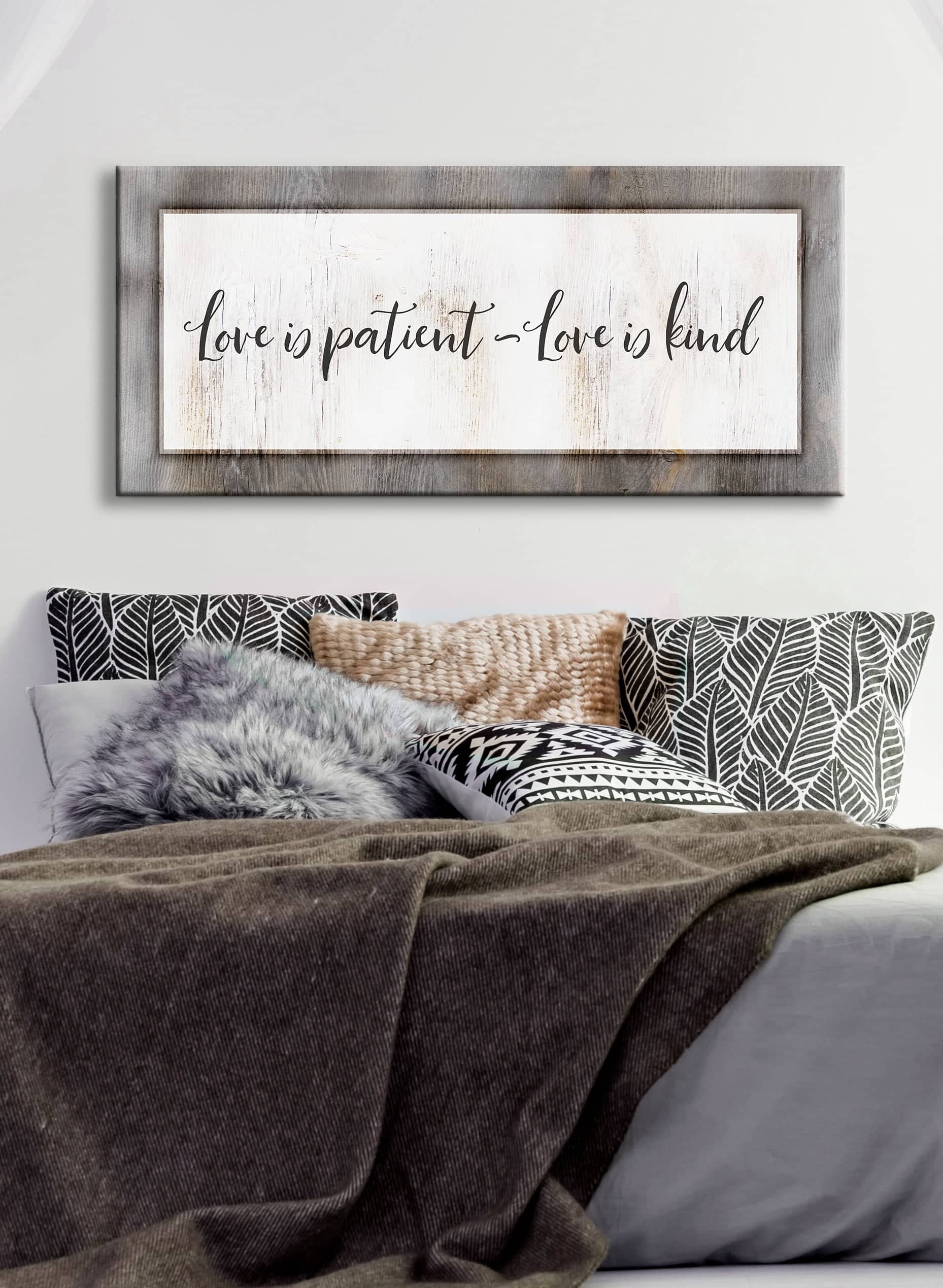 Ready-to-Hang Wood-Frame Bedroom Wall Art: Love Is Patient, Love Is Kind V2