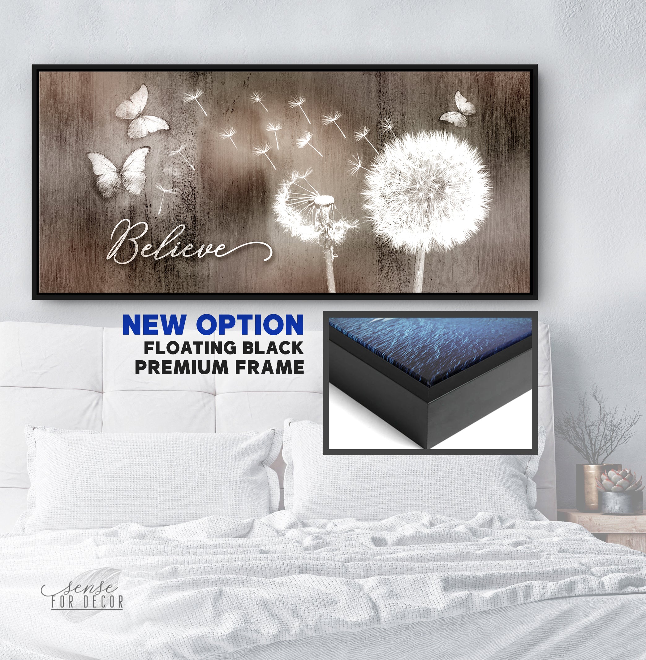 Ready-to-Hang Wood Framed Dandelion Believe Inspiring Wall Art