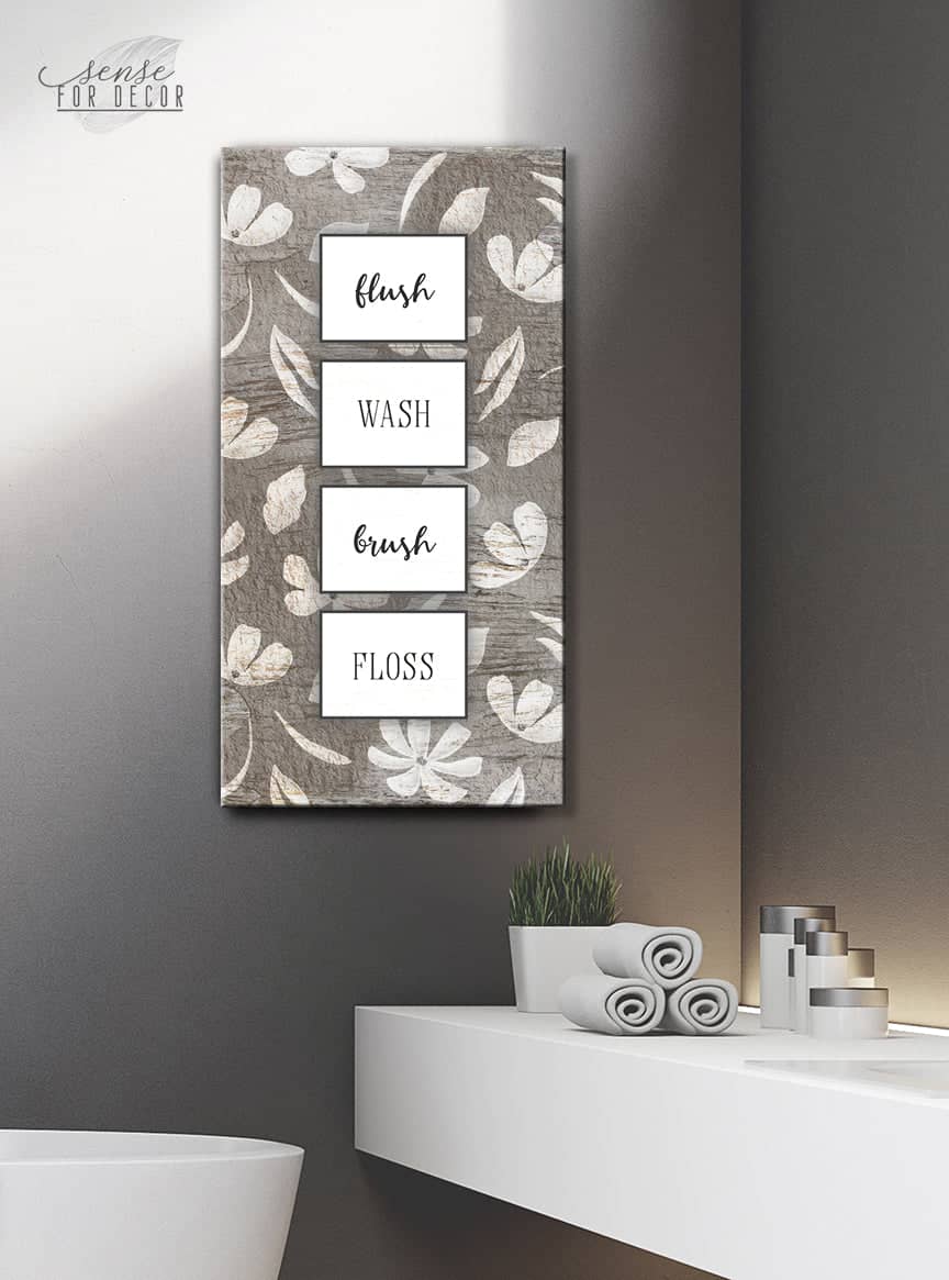Ready-to-Hang Wood Frame Bathroom Wall Art: Flush Brush Wash Floss - Buy 2, Save 20%