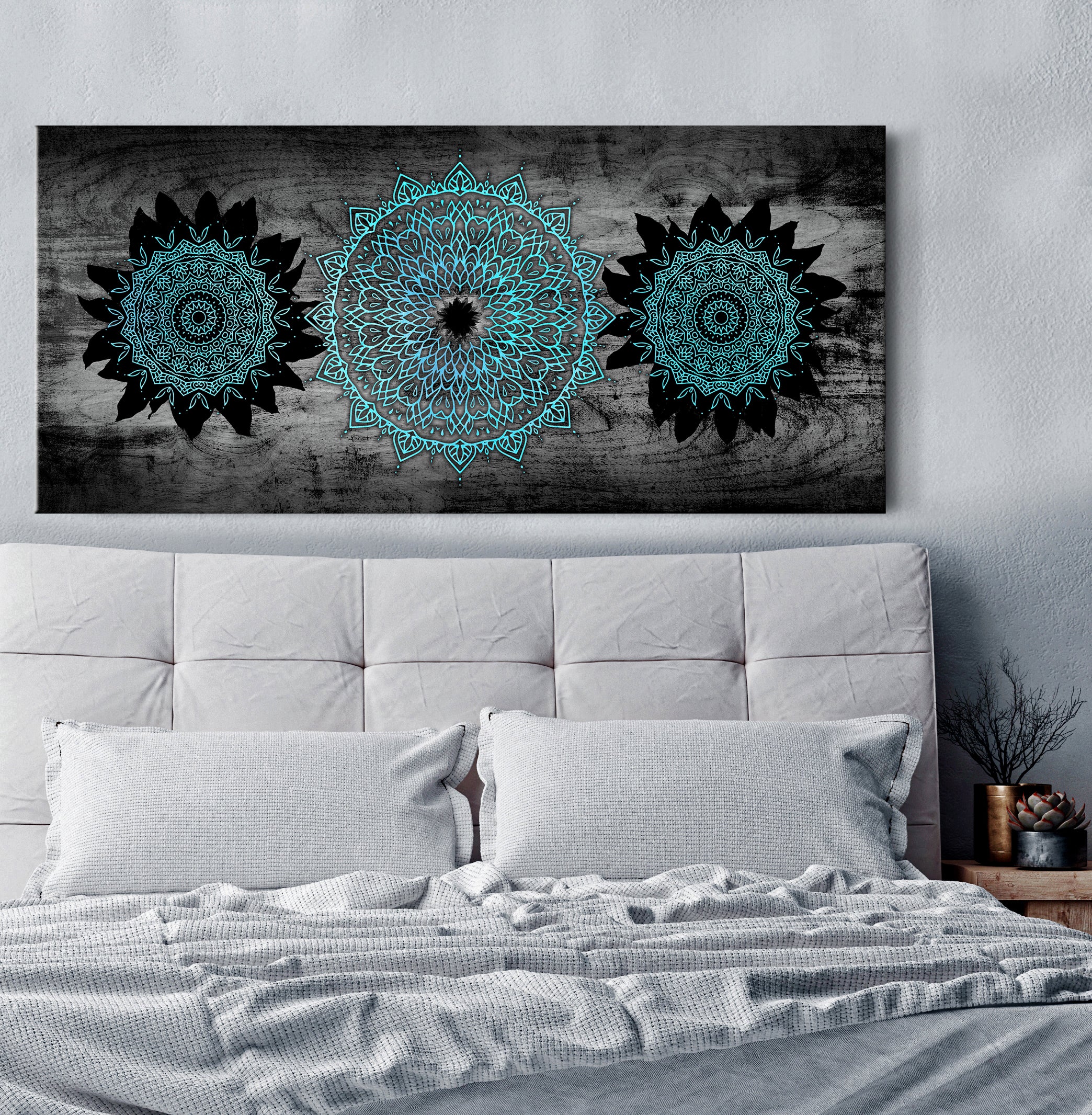 Boho Mandala Sunflowers Wall Art with Wood Frame - Ready to Hang! Buy 2 Save 20%
