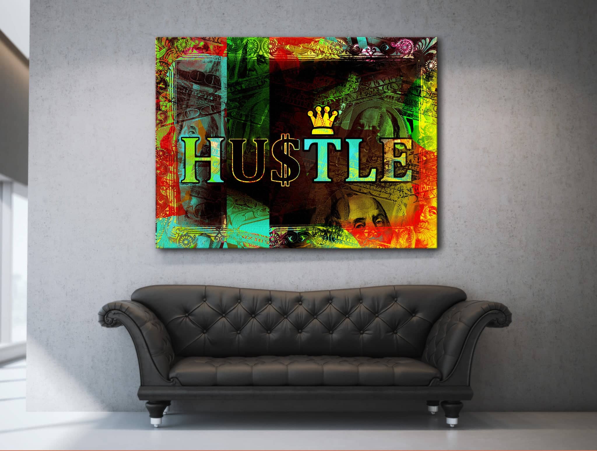 Limited Edition Green Hustle Benjamin Business Wall Art with Wood Frame, Ready to Hang