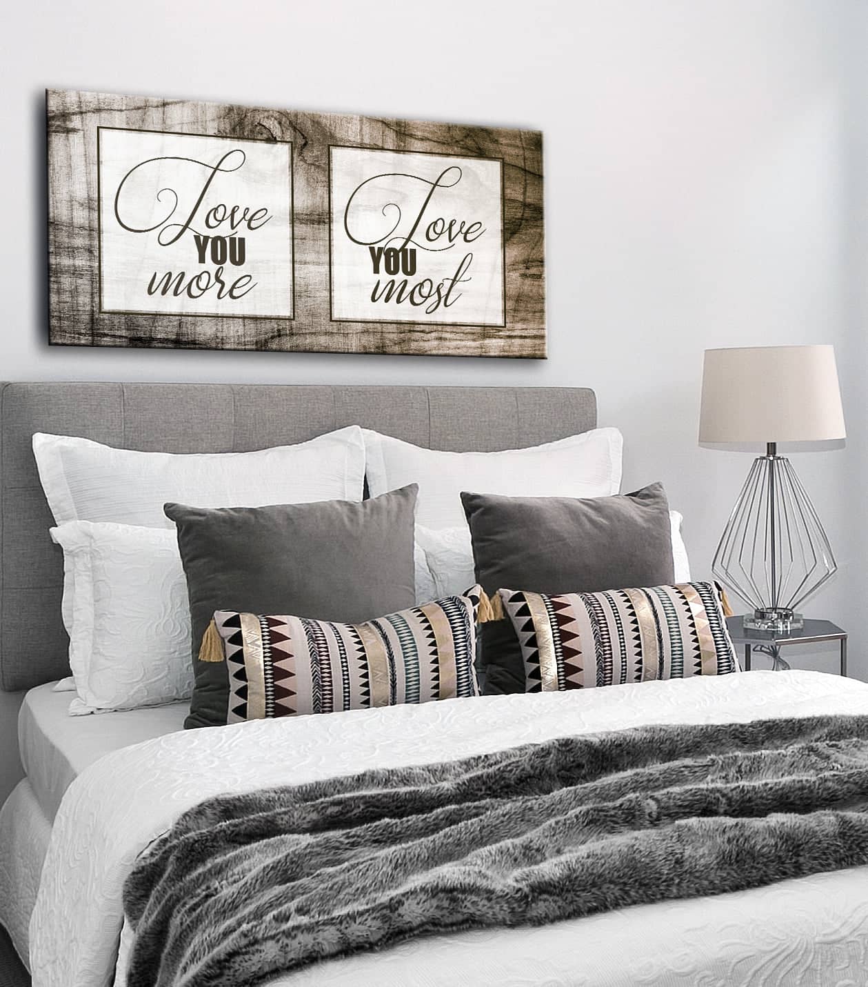 Hot! Bedroom Wall Art - 'Love You More Love You Most' with Wood Frame, Ready to Hang