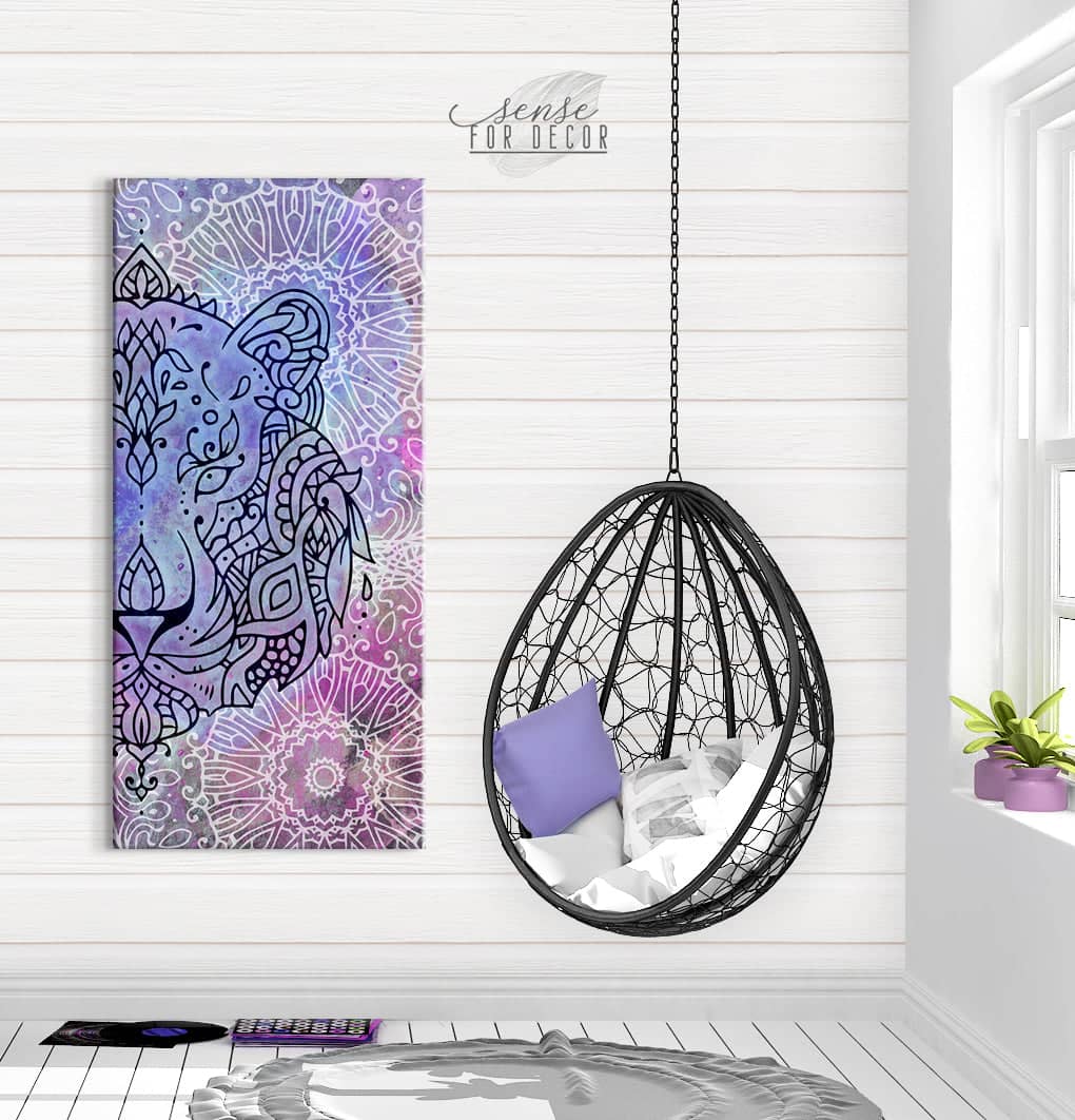Hot! Tiger Boho Half Face Animal Wall Art - Wood Frame, Ready To Hang