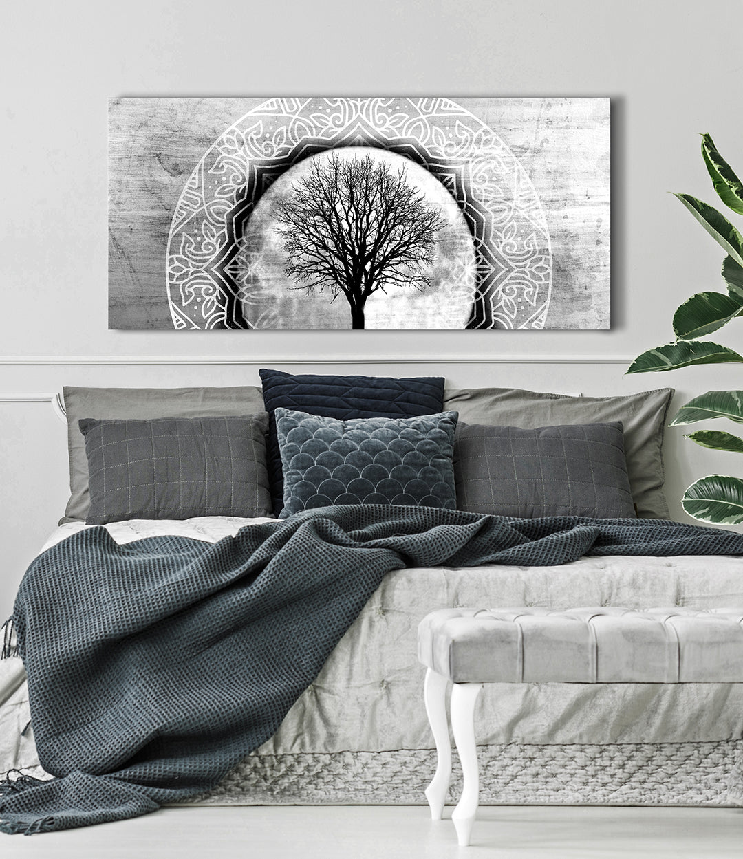Hot! Boho Mandala Tree Moon Wall Art with Wood Frame, Ready to Hang