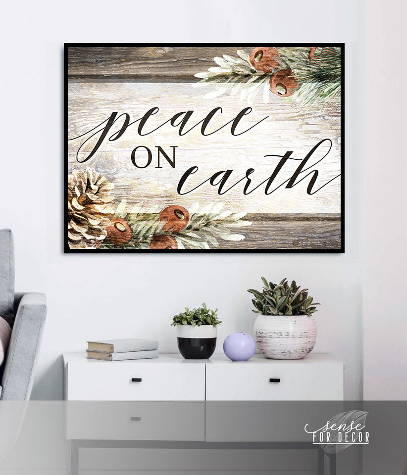Holiday Wall Art:  Peace On Earth (Wood Frame Ready To Hang)