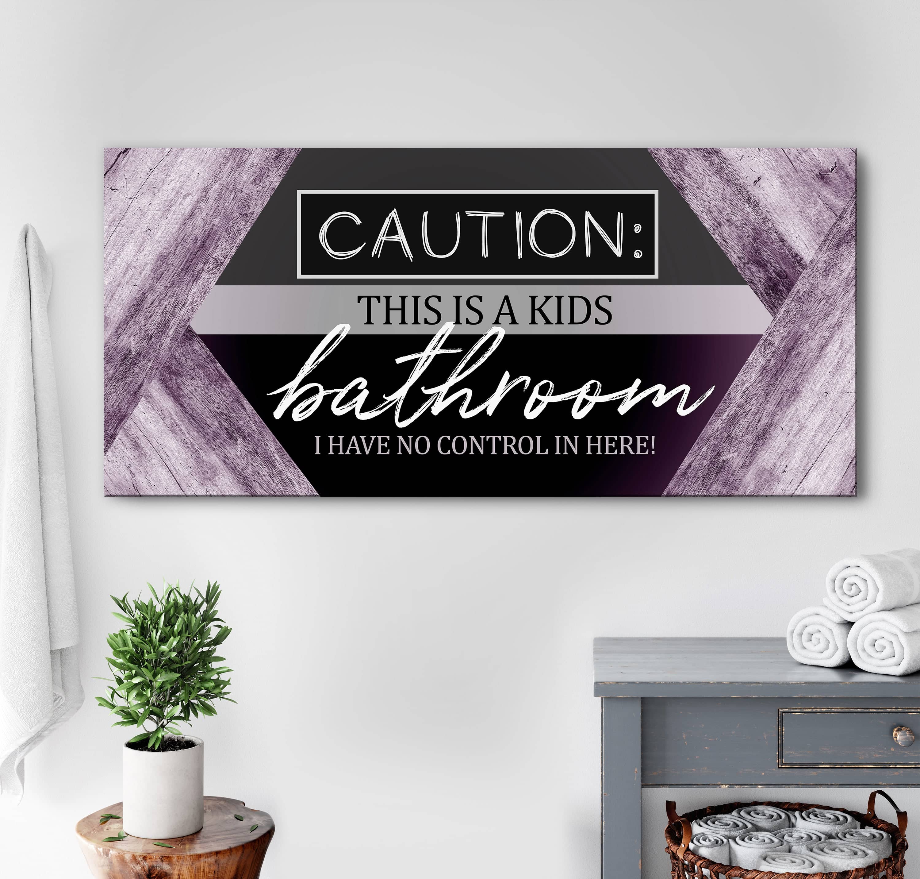 Caution: Kids Bathroom Wall Art - Wood Frame, Ready to Hang! Buy 2, Save 20%