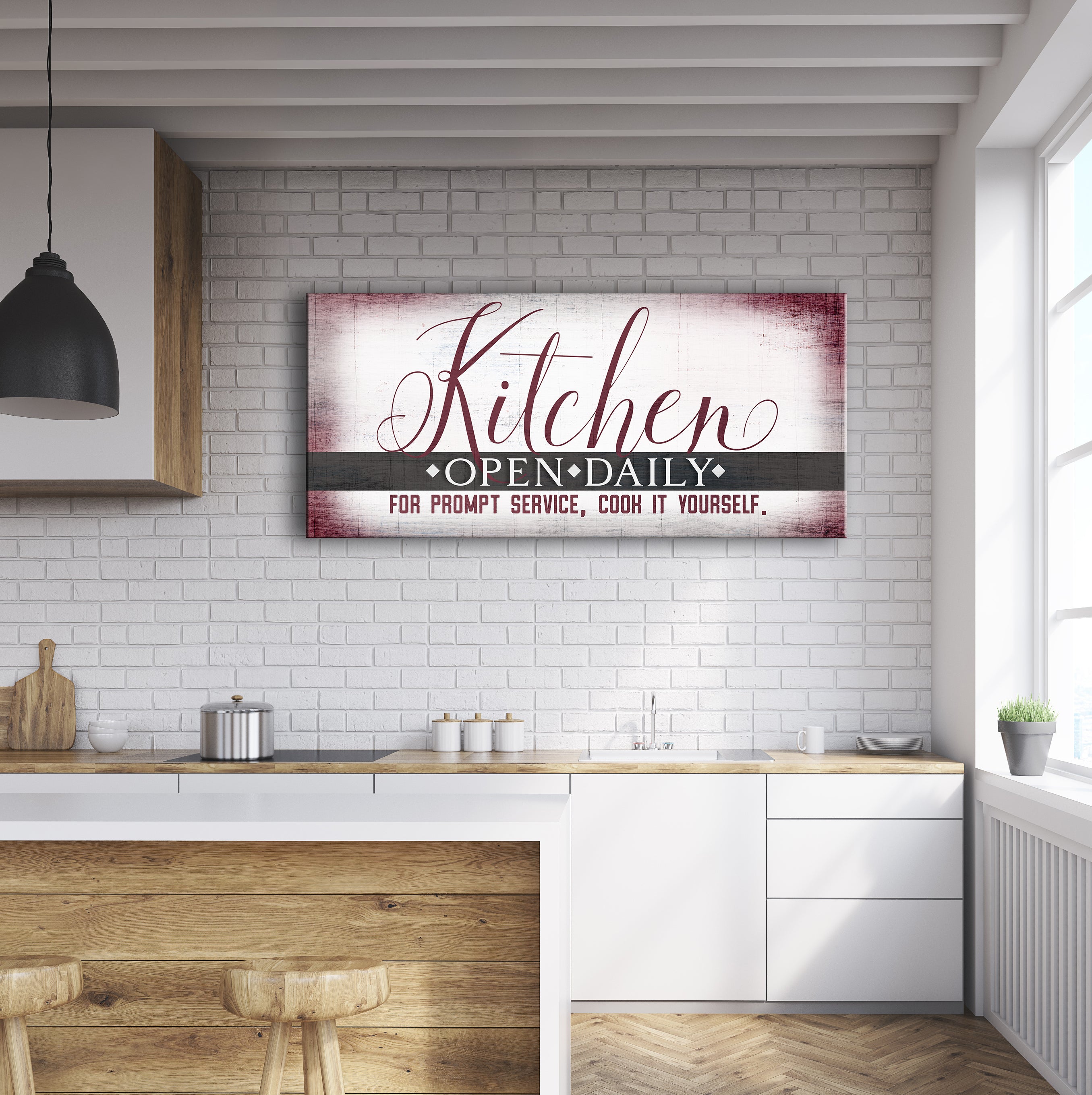 Kitchen Wall Art - Kitchen Open Daily (Wood Frame, Ready To Hang) - Buy 2 Save 20%